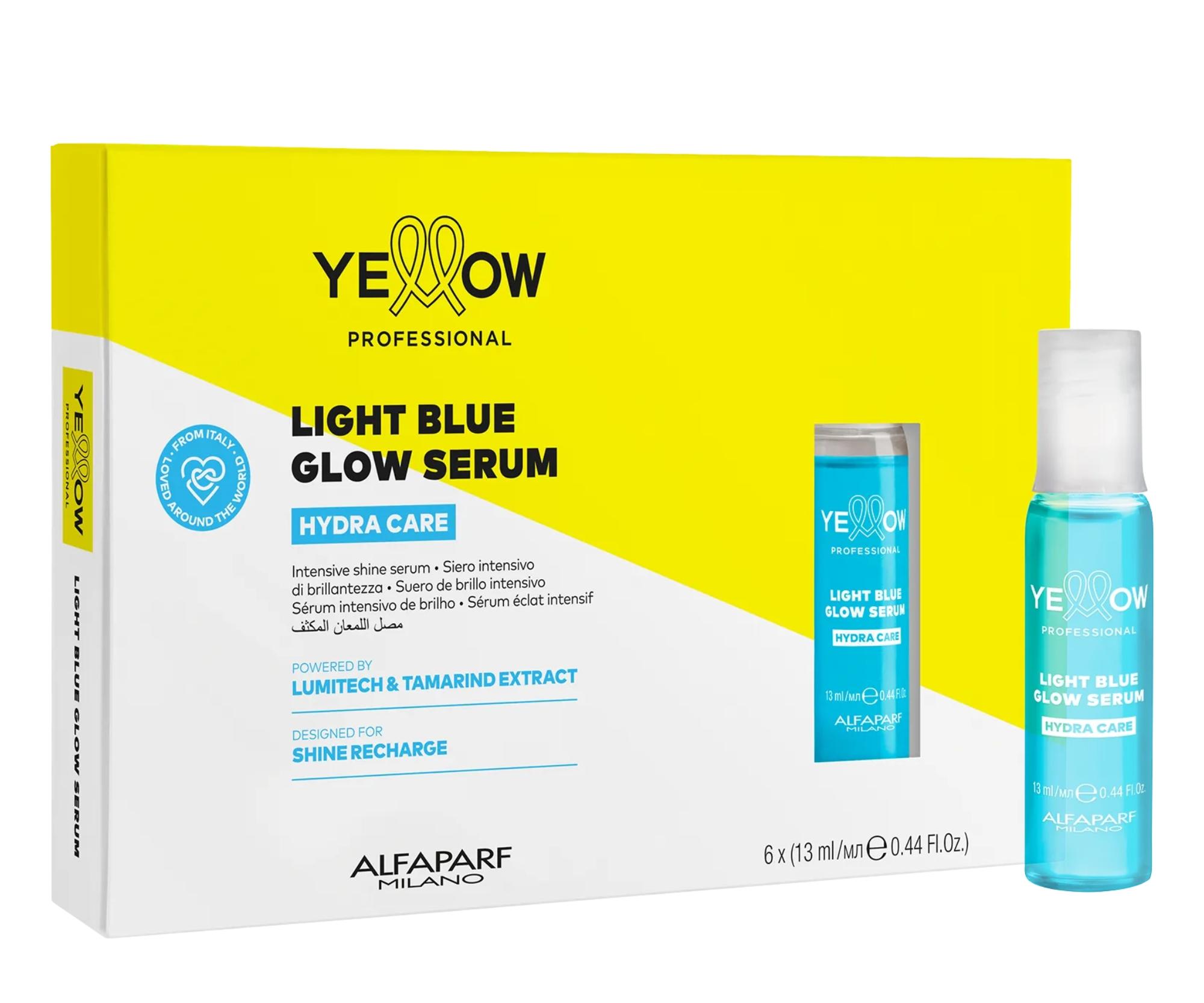 Rozjasňující sérum v ampulkách pro lesk vlasů Yellow Professional Hydra Care Light Blue Glow Serum - 6x13 ml + dárek zdarma
