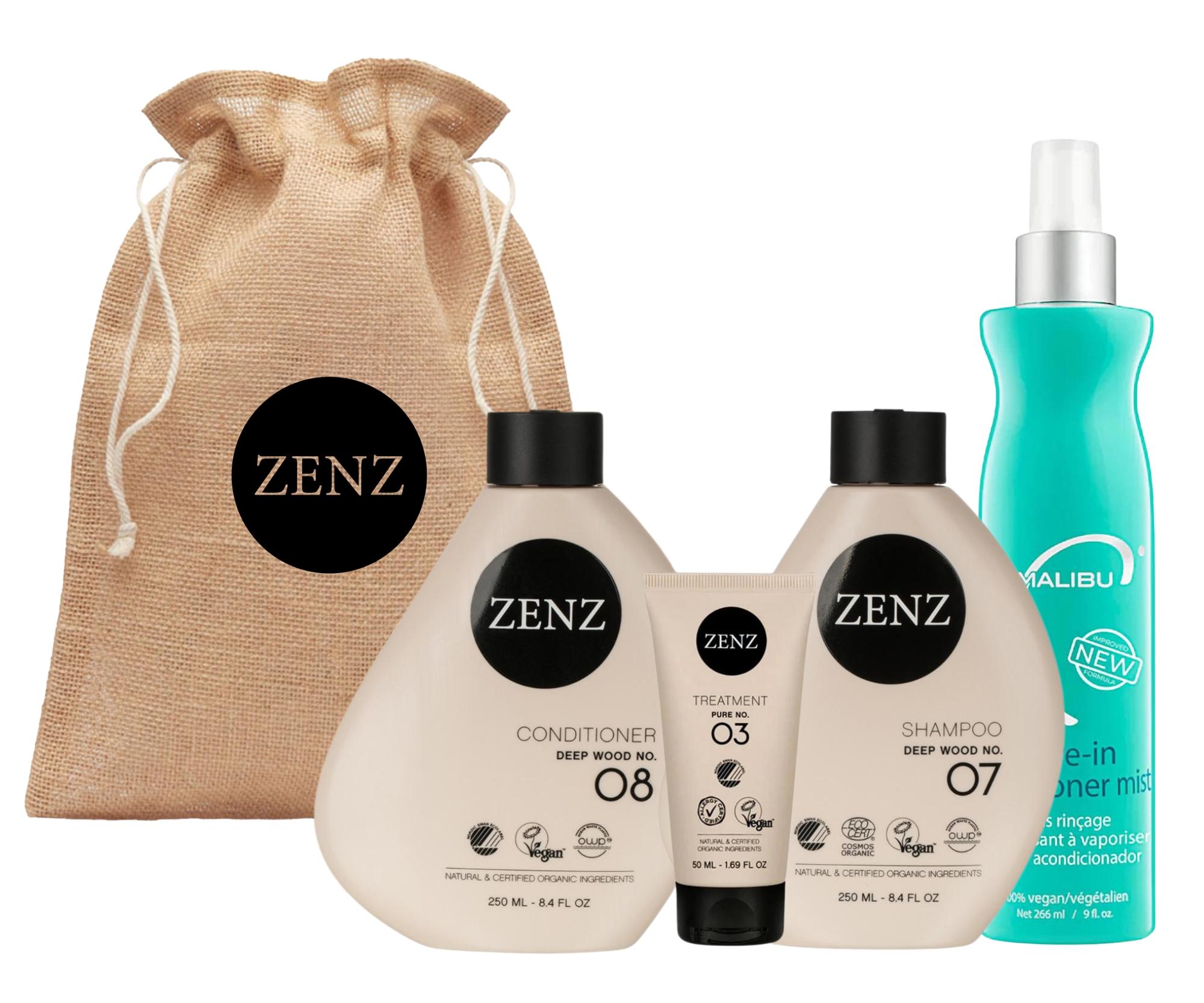 Dárková sada pro suché vlasy a kudrnaté vlasy Zenz Deep Wood + kondicionér Malibu C zdarma + dárek zdarma