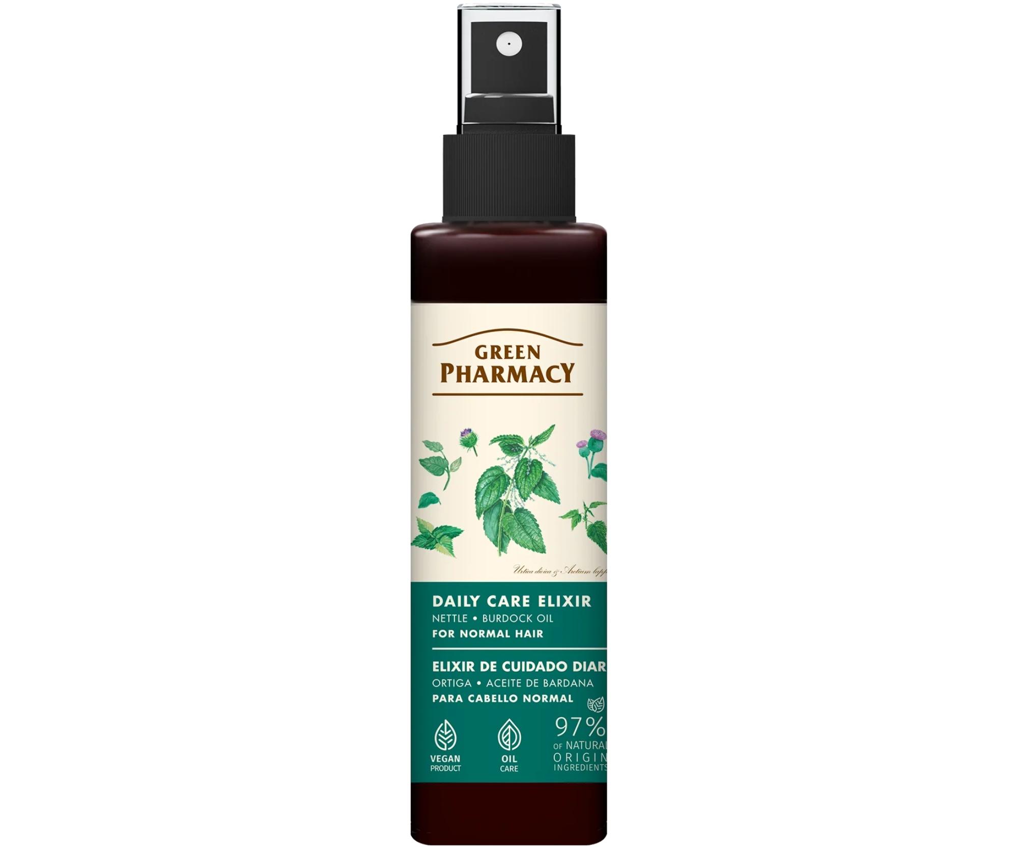 Bezoplachový sprej pro normální vlasy s kopřivou a lopuchovým olejem Green Pharmacy Daily Care Elixir - 150 ml