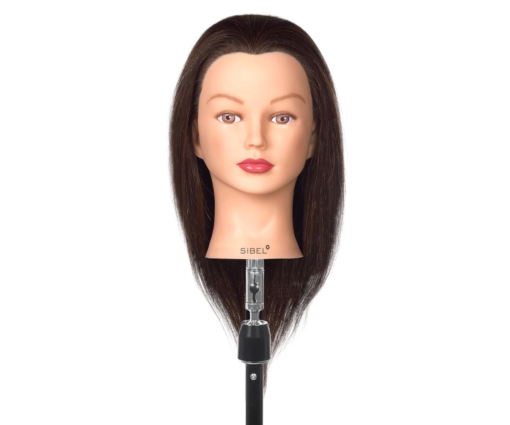 Cvičná hlava Sibel Aline s přírodními vlasy - hnědé 40 cm (0030201) + dárek zdarma