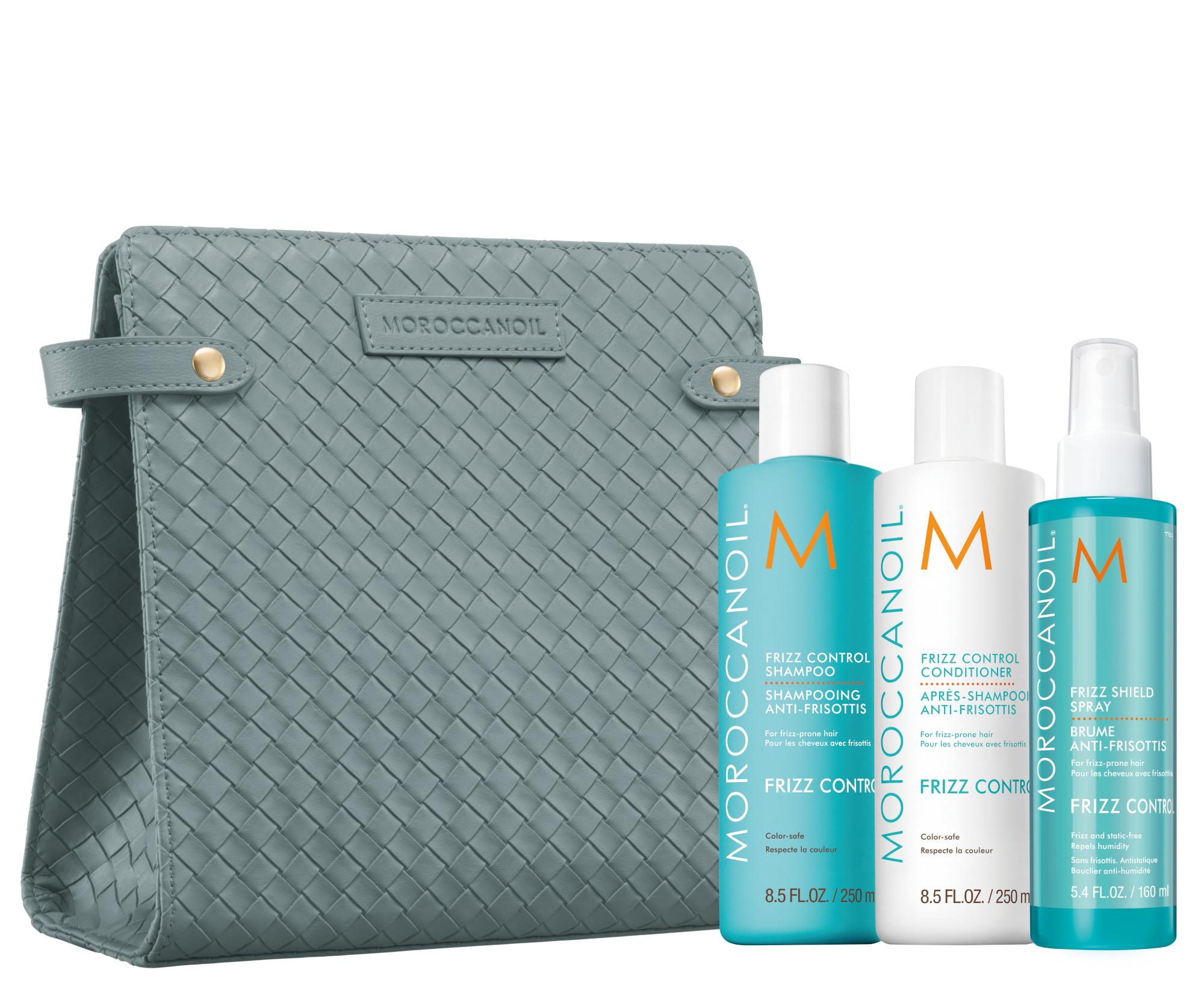 Dárková sada pro uhlazení krepatých a nepoddajných vlasů Moroccanoil Holiday Set Frizz + taštička zdarma + dárek zdarma