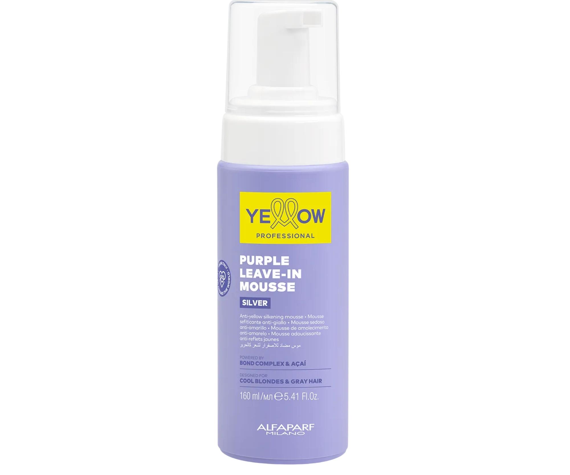 Bezoplachová fialová pěna pro neutralizaci žlutých tónů Yellow Professional Silver Purple Leave-In Mouse - 160 ml + dárek zdarma