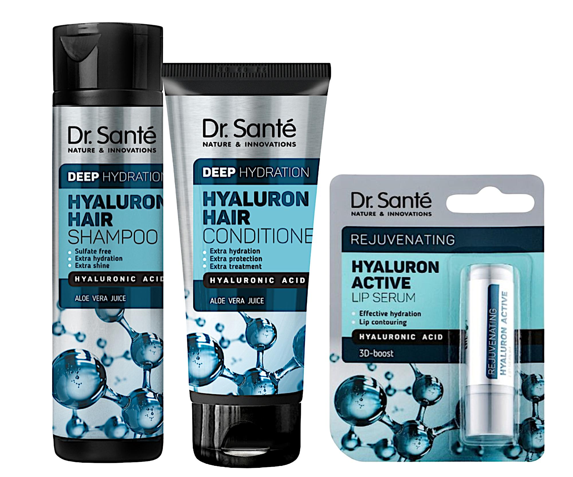 Sada pro hloubkovou hydrataci vlasů Dr. Santé Hyaluron Active + balzám na rty zdarma + dárek zdarma