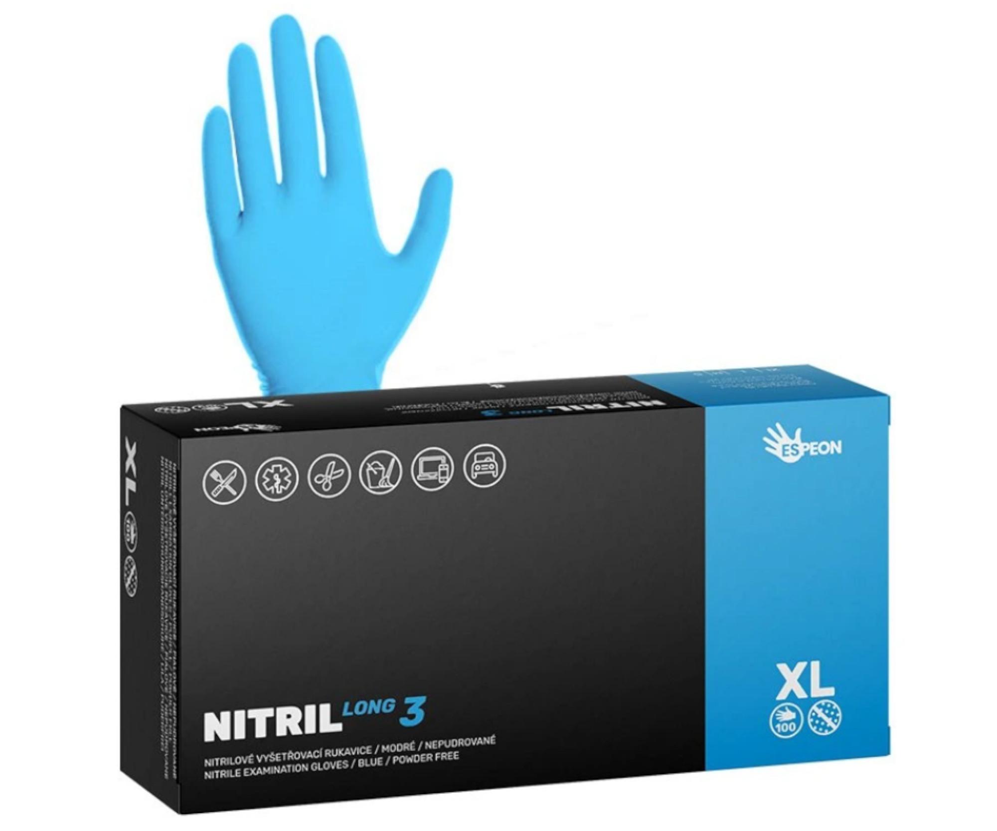 Dlouhé nitrilové rukavice Espeon Nitril Long 3 - 100 ks, modré, velikost XL (100102) + dárek zdarma