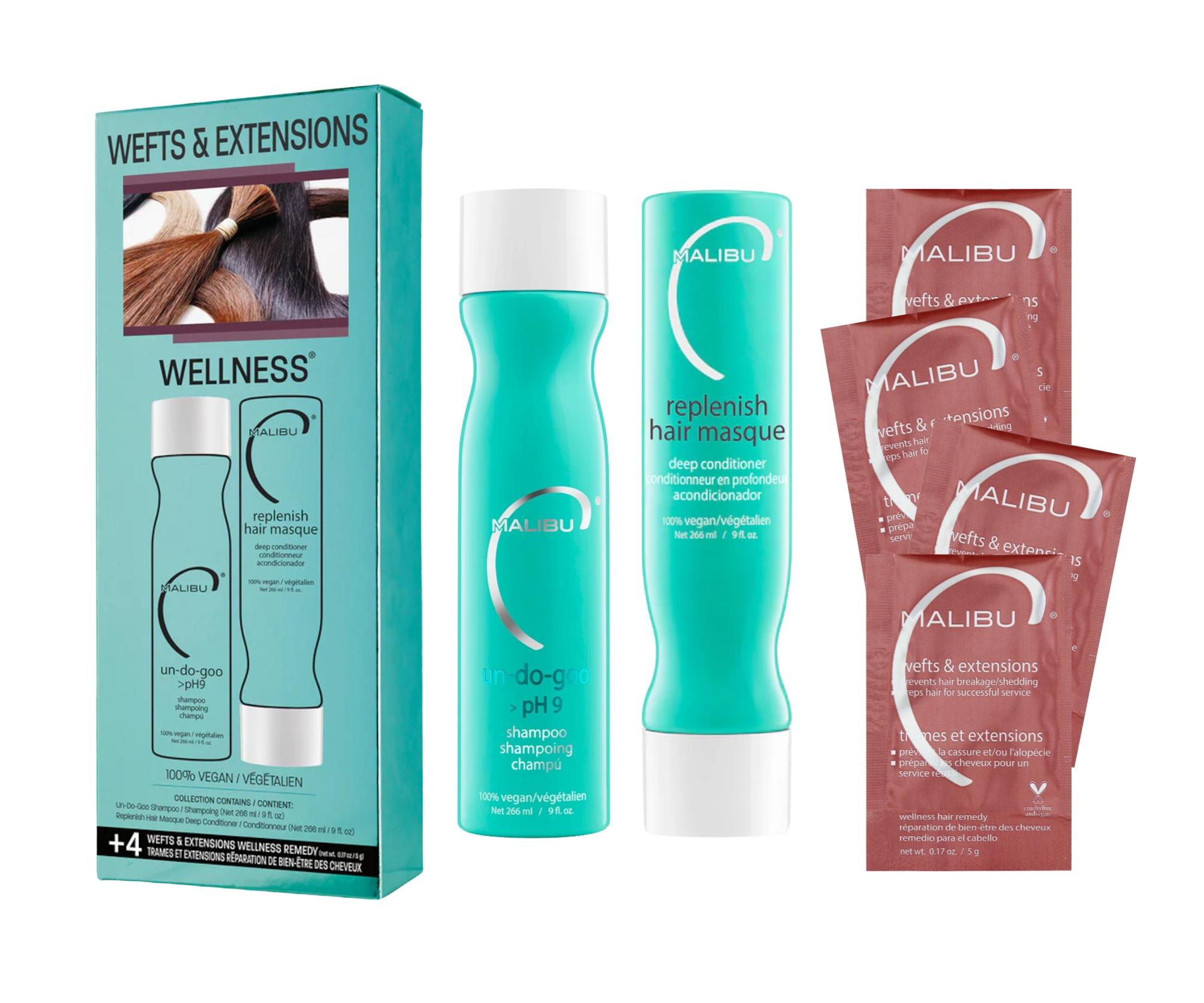 Sada vlasové péče o prodloužené vlasy Malibu C Wefts  a  Extensions Wellness + dárek zdarma