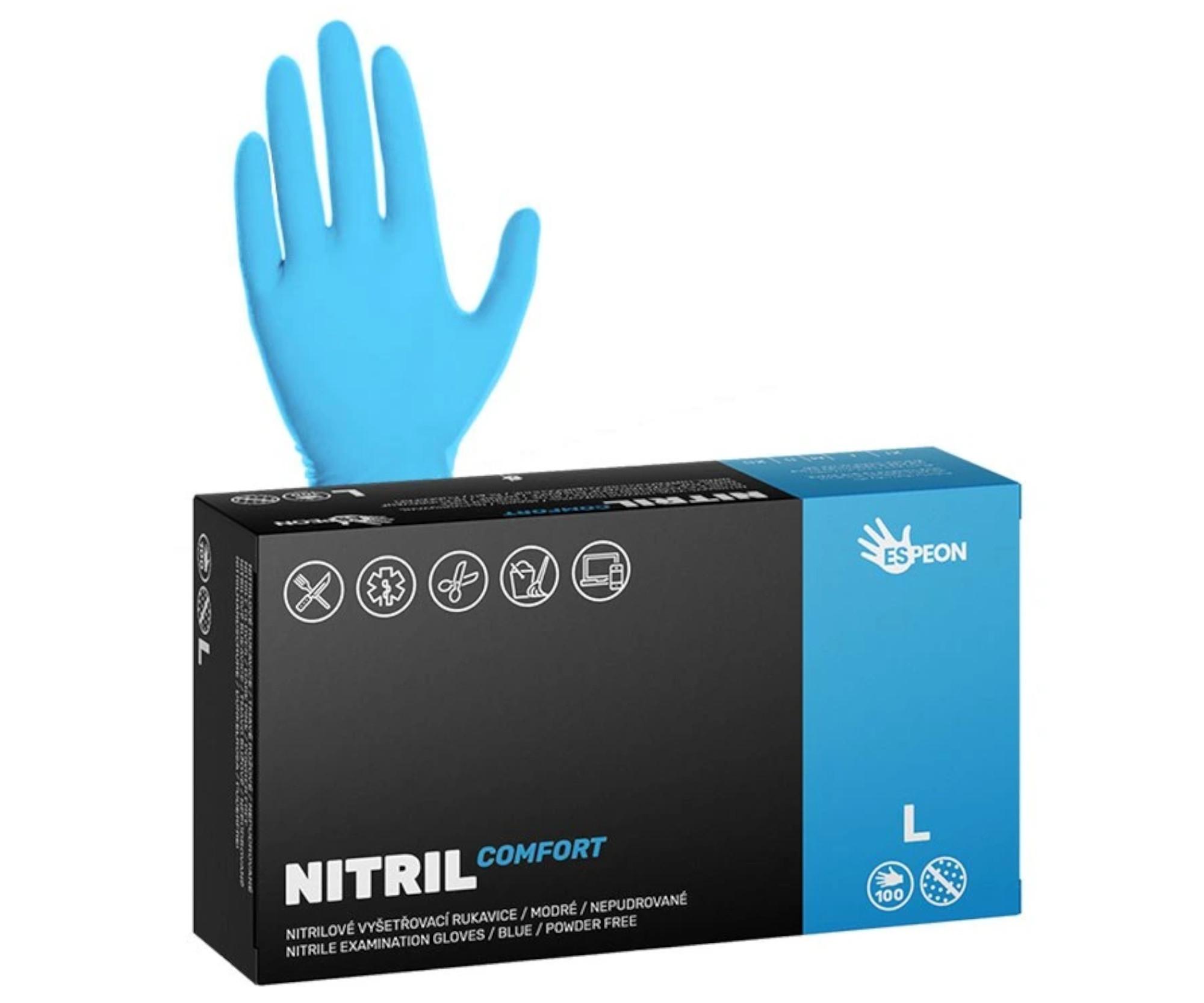 Nitrilové rukavice Espeon Nitril Comfort - 100 ks, modré, velikost L (100008) + dárek zdarma