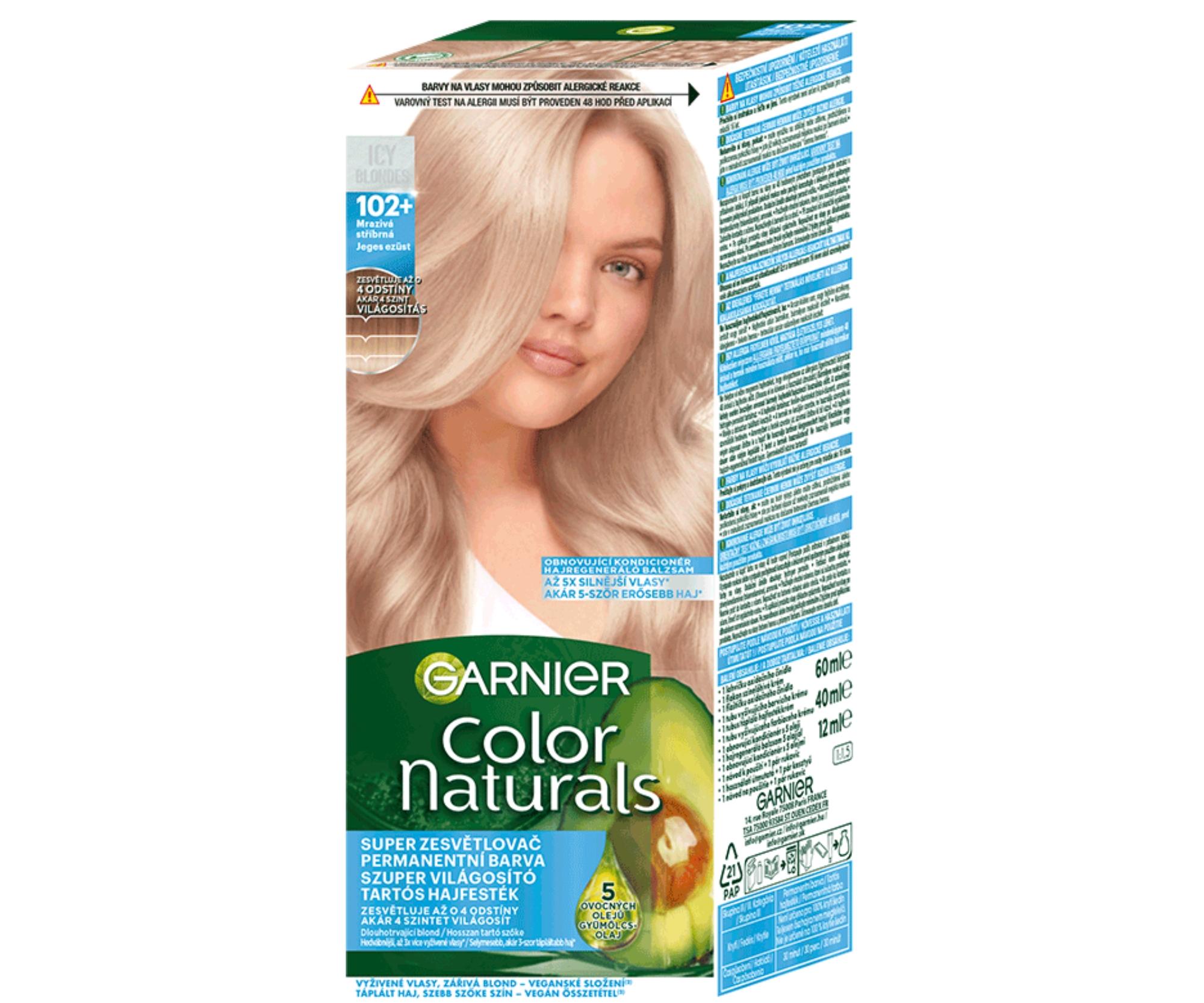 Permanentní zesvětlující barva na vlasy Garnier Color Naturals - 102+ mrazivá stříbrná + dárek zdarma