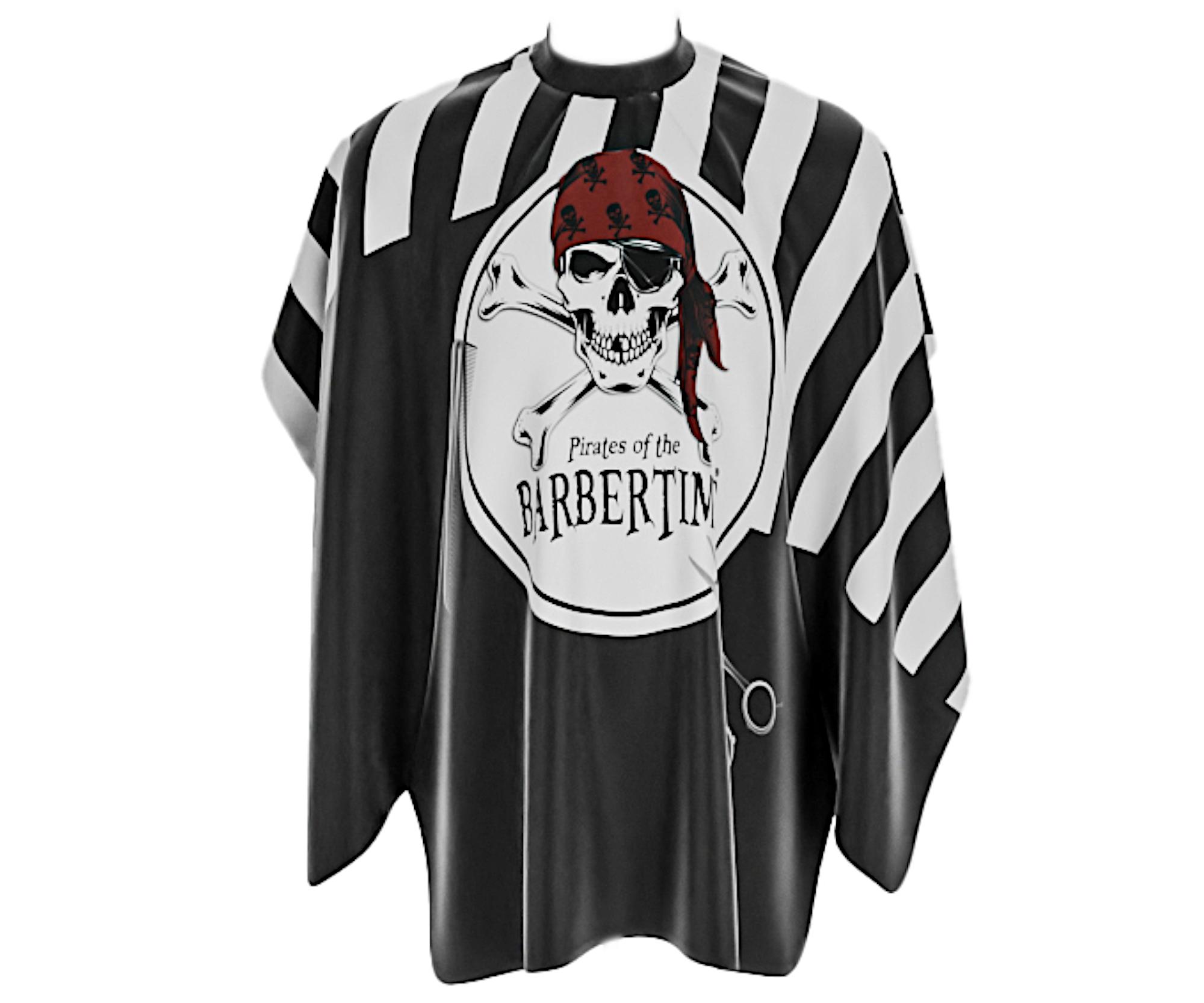 Pánská pláštěnka na stříhání vlasů a vousů Barbertime Black White Banded Pro Barber Cape XXL - černá - Pirates of the Barbertime + dárek zdarma