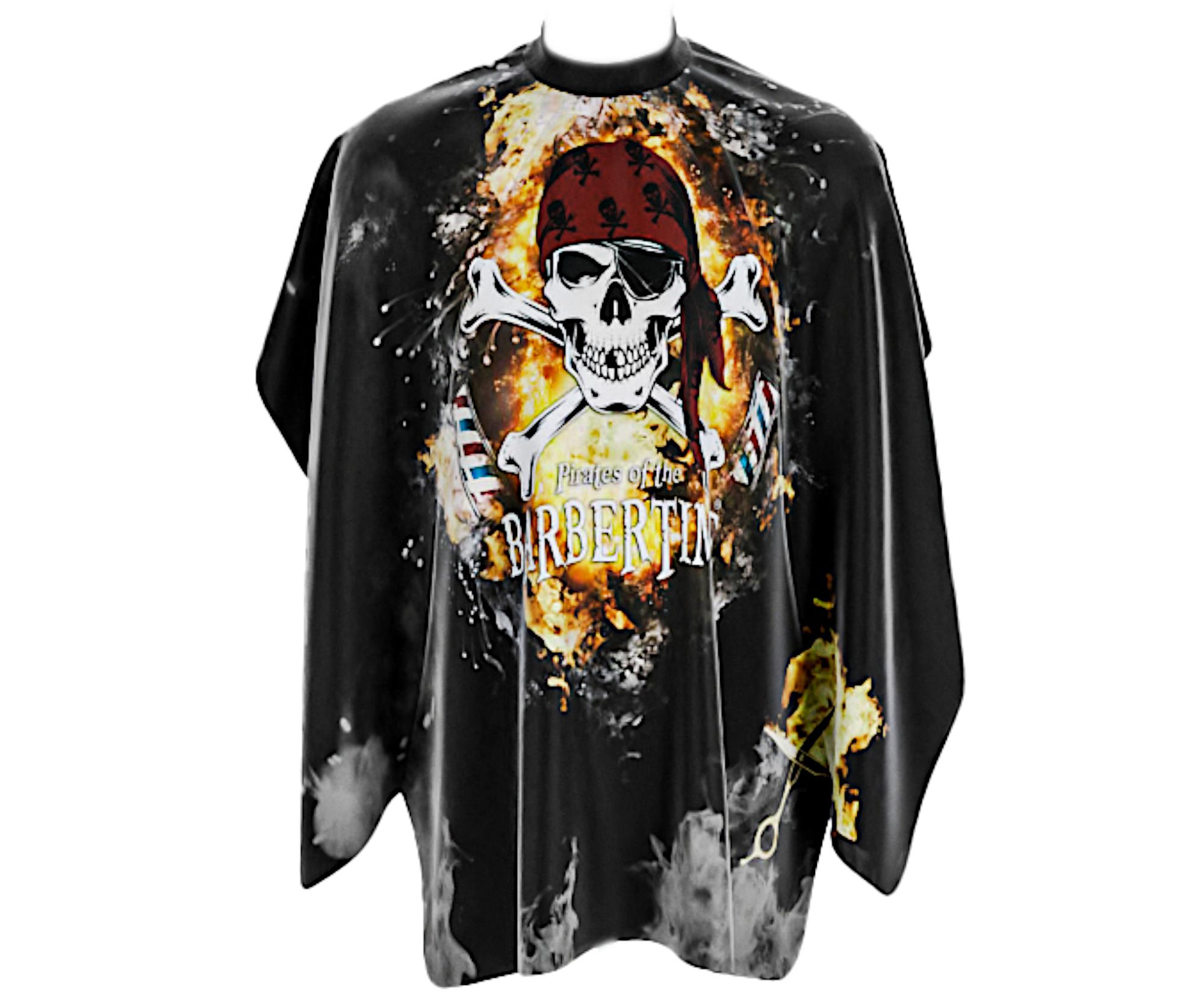 Pánská pláštěnka na stříhání vlasů a vousů Barbertime Smoky Pro Barber Cape XL - černá - Pirates of the Barbertime + dárek zdarma