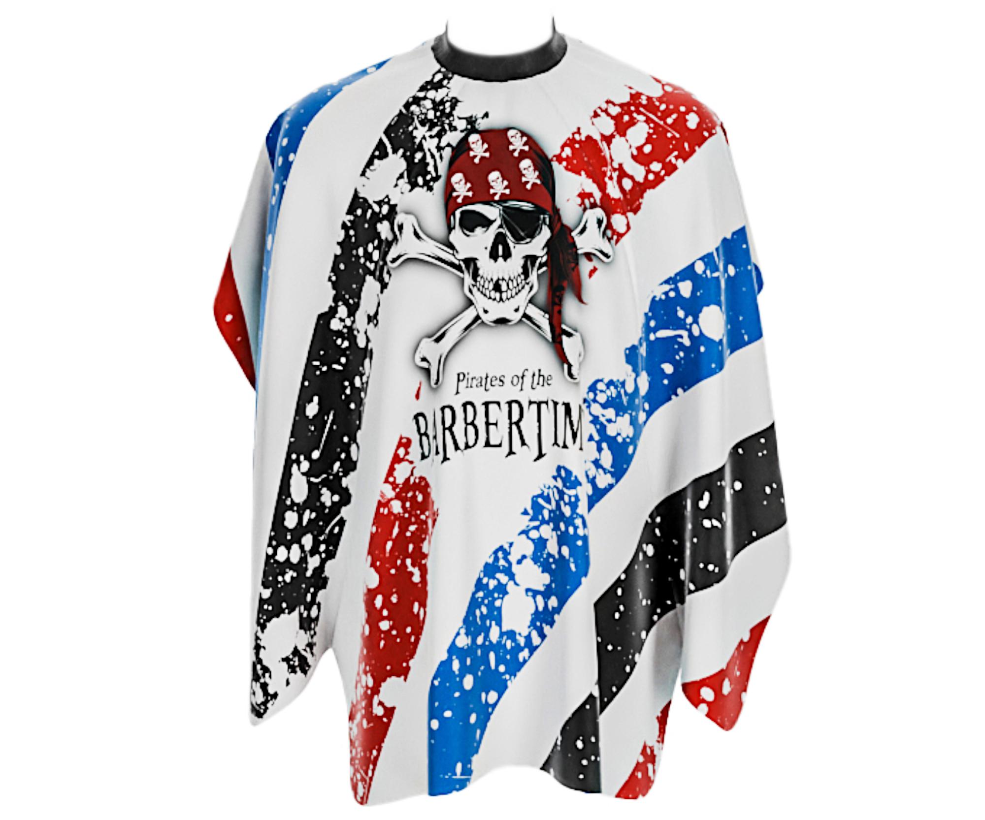 Pánská pláštěnka na stříhání vlasů a vousů Barbertime Banded Pro Barber Cape XL - bílá - Pirates of the Barbertime + dárek zdarma