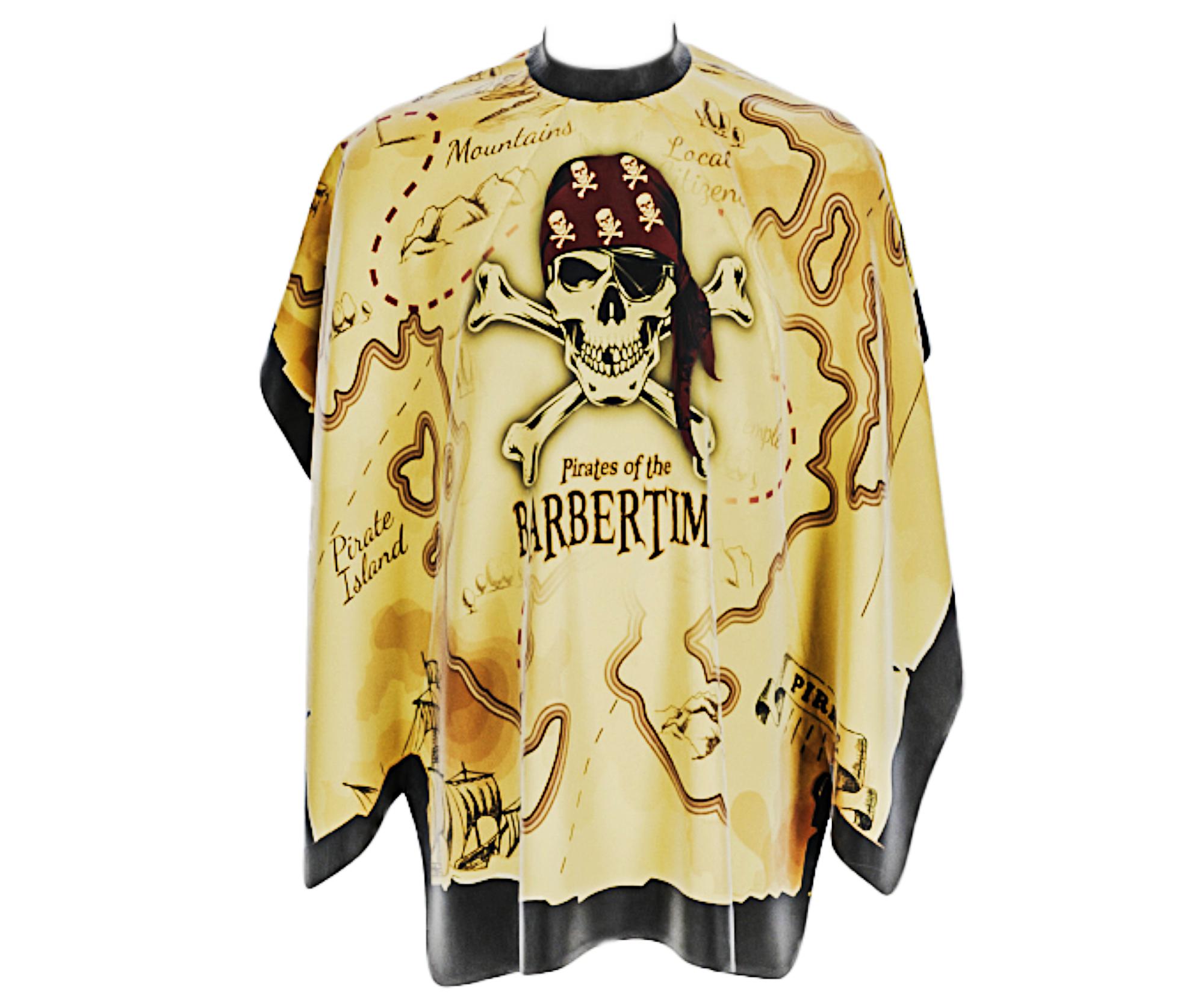 Pánská pláštěnka na stříhání vlasů a vousů Barbertime Mapped Pro Barber Cape XL - žlutá - Pirates of the Barbertime + dárek zdarma