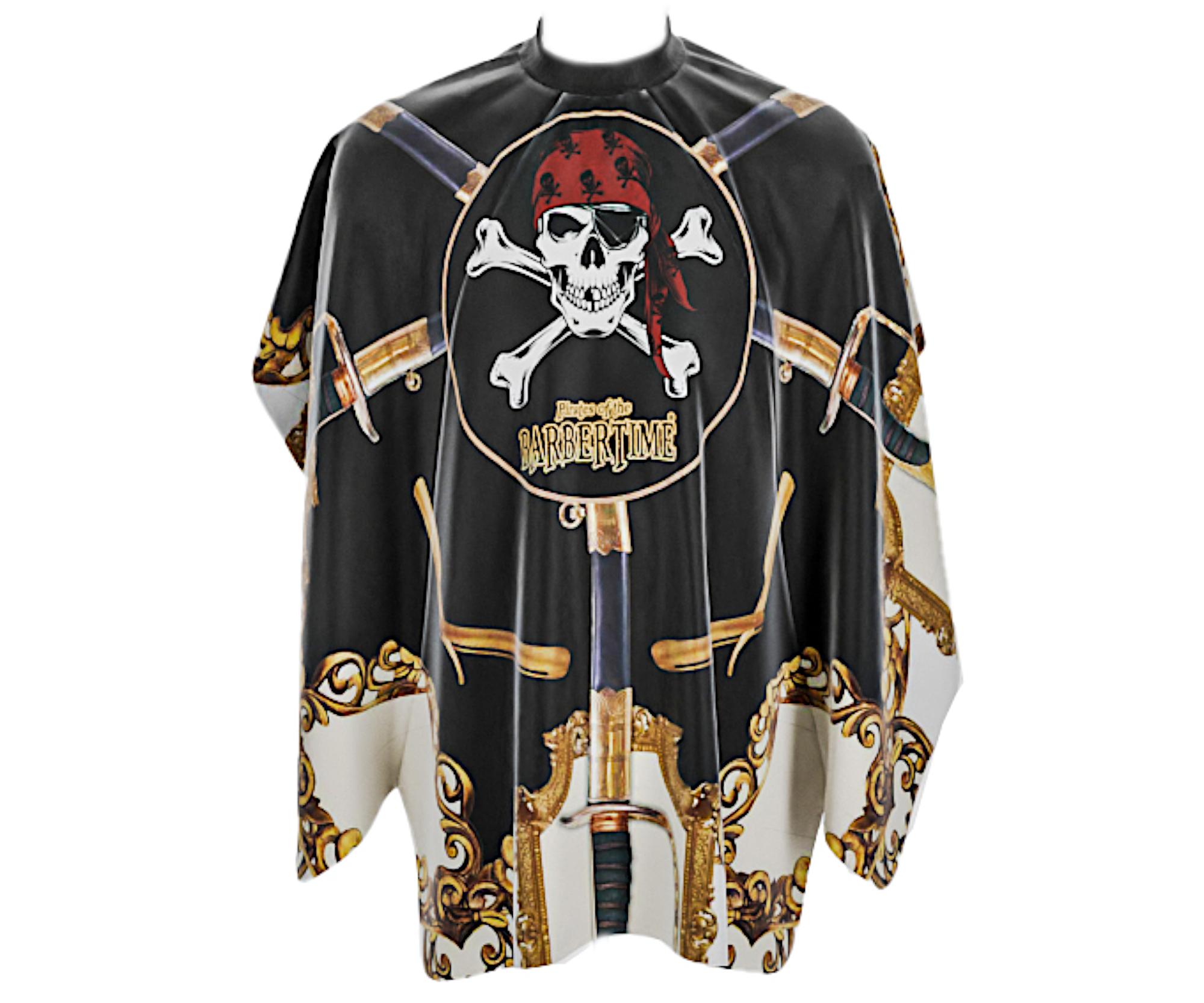 Pánská pláštěnka na stříhání vlasů a vousů Barbertime Sworded Pro Barber Cape XXL - černo bílá - Pirates of the Barbertime + dárek zdarma