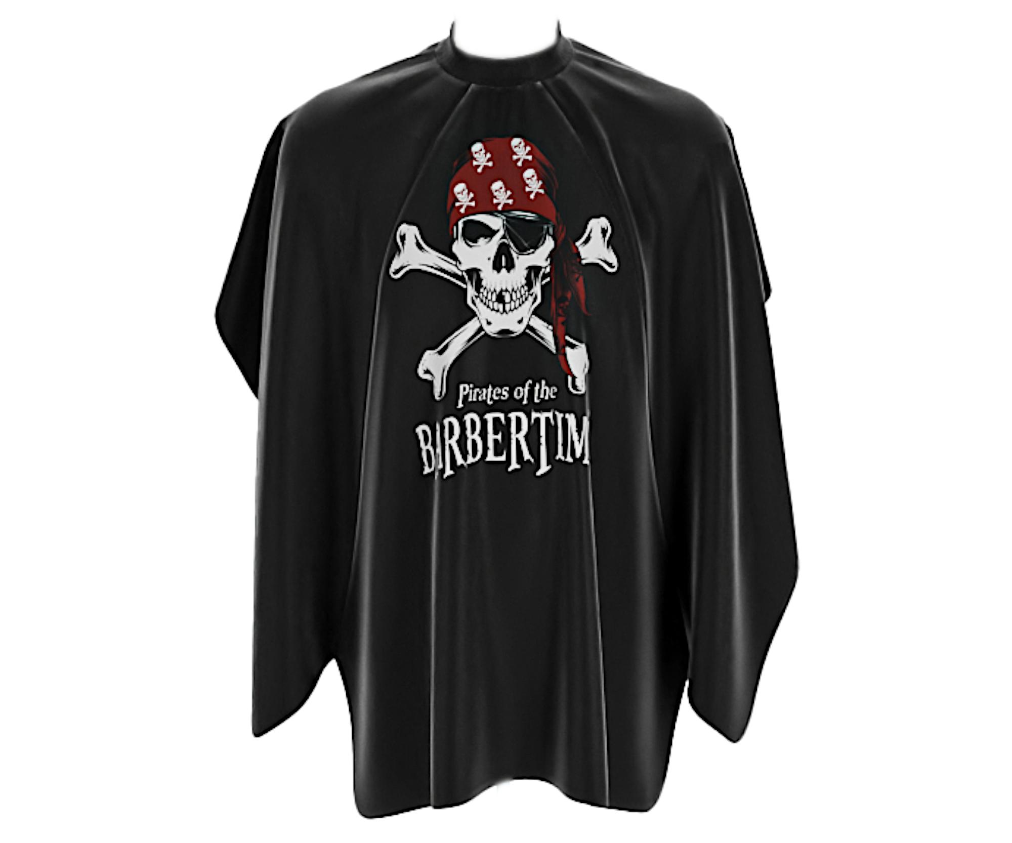 Pánská pláštěnka na stříhání vlasů a vousů Barbertime Black Pro Barber Cape XL - černá - Pirates of the Barbertime + dárek zdarma