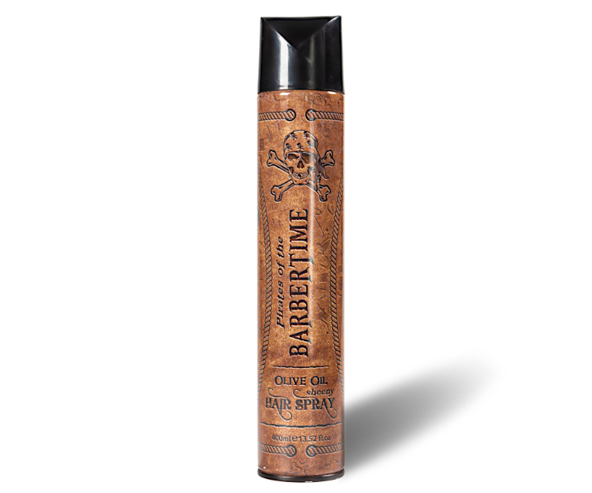 Lesklý lak na vlasy s olivovým olejem Barbertime Olive Oil Sheeny Hair Spray - 400 ml - Pirates of the Barbertime + dárek zdarma