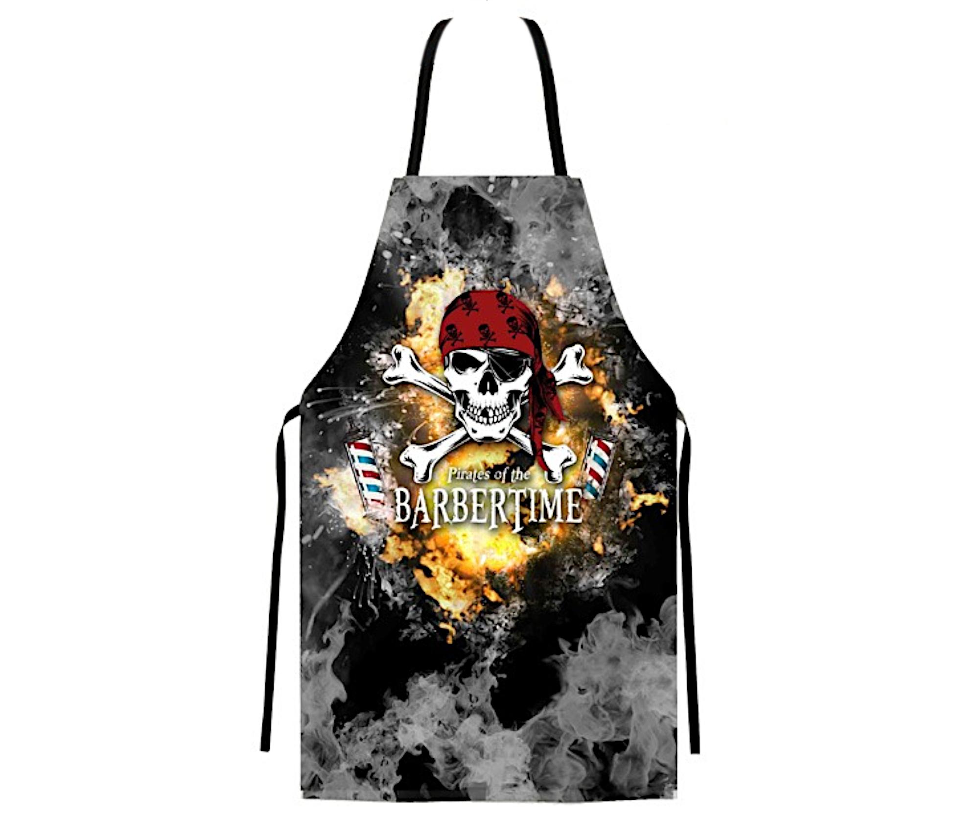 Pánská barber zástěra Barbertime Smoky Pro Barber Apron - černá - Pirates of the Barbertime + dárek zdarma