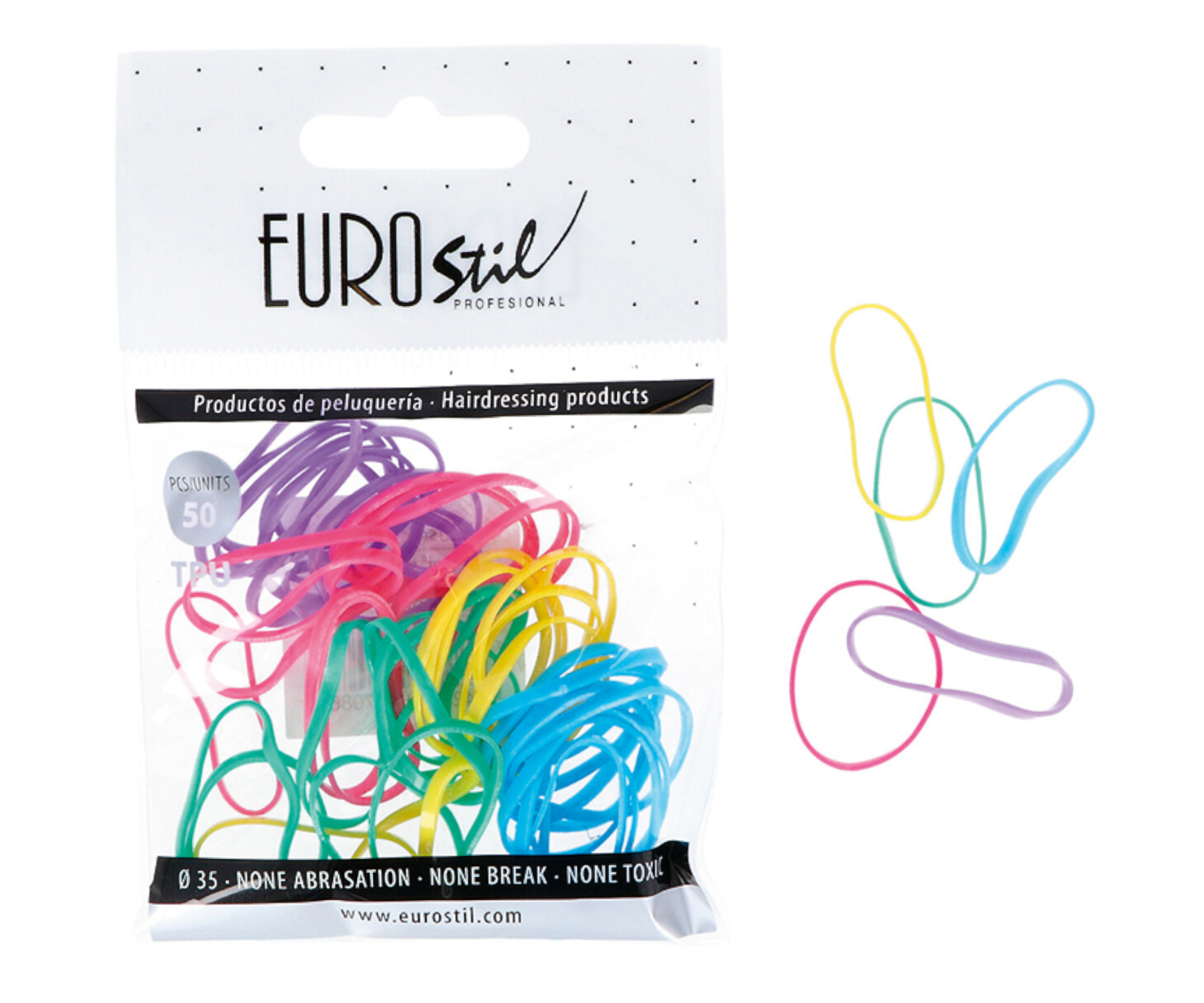 Gumičky do vlasů Eurostil Professional TPU Hair Elastics For Hairstyles - barevné, 50 ks (06808)