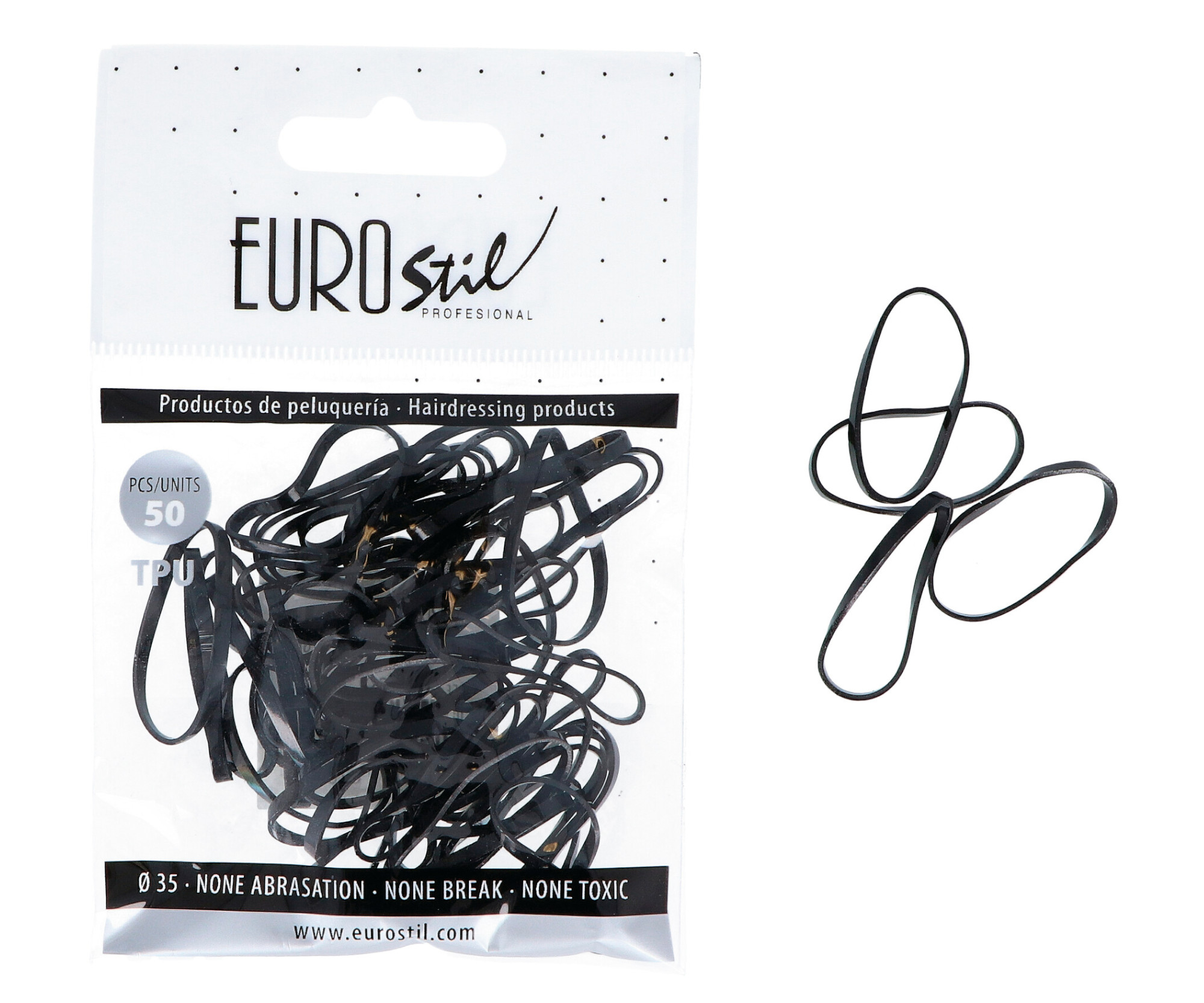 Gumičky do vlasů Eurostil Profesional TPU Hair Elastics For Hairstyles - černé, 50 ks (06809)