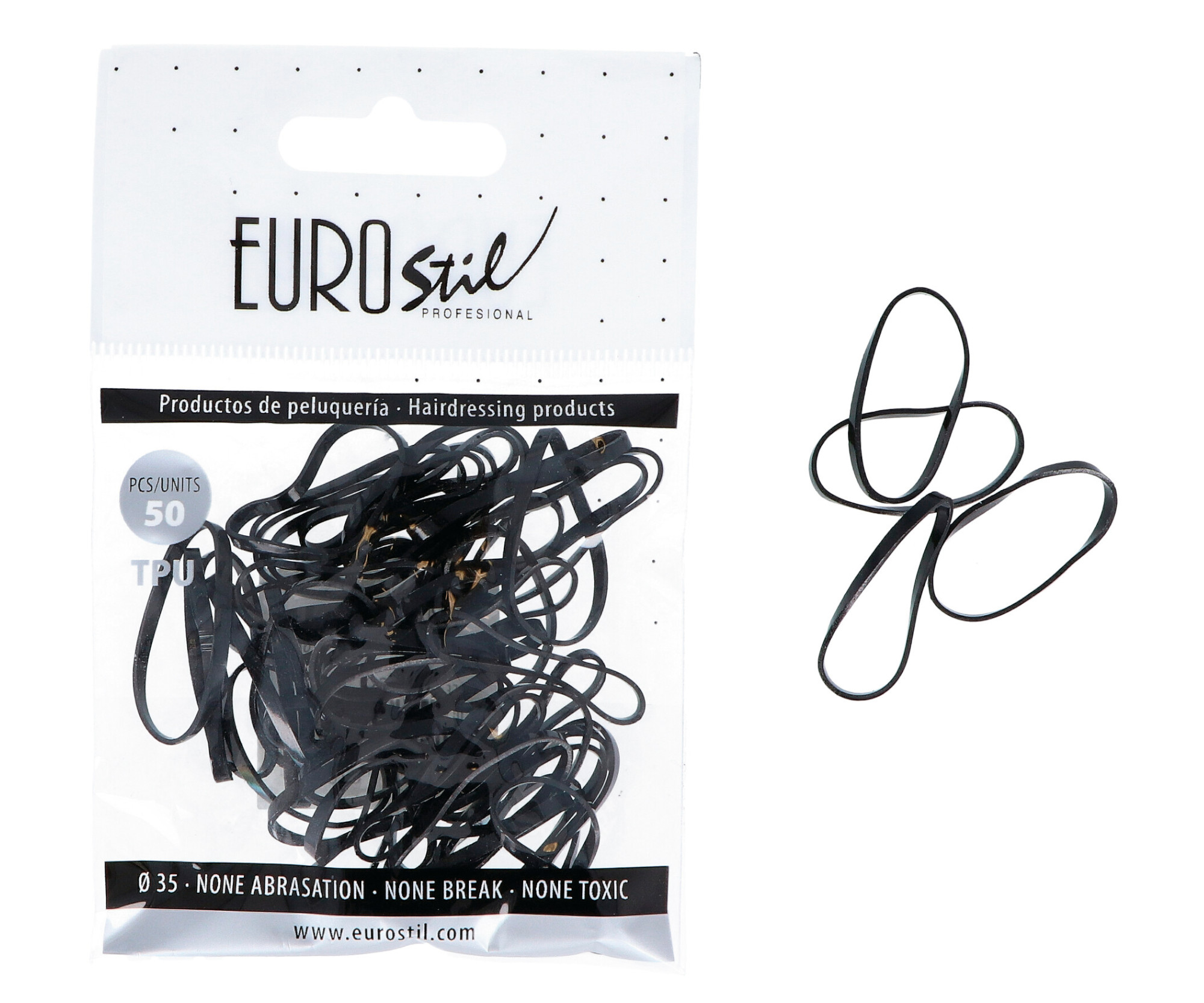 Gumičky do vlasů Eurostil Professional TPU Hair Elastics For Hairstyles - černé, 50 ks (06809)