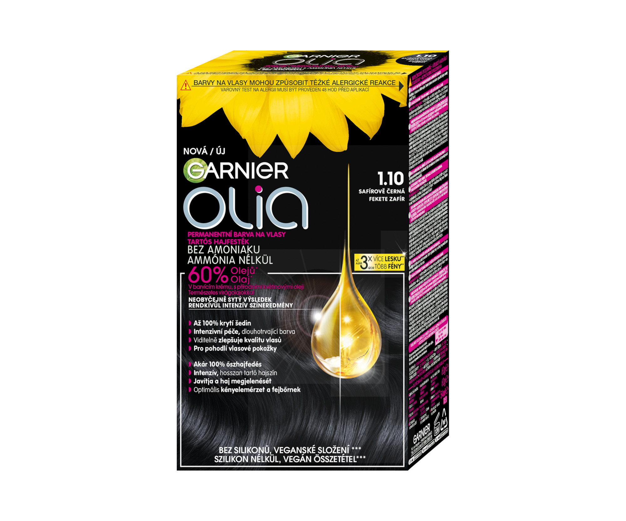 Permanentní olejová barva Garnier Olia 1.10 safírově černá + dárek zdarma