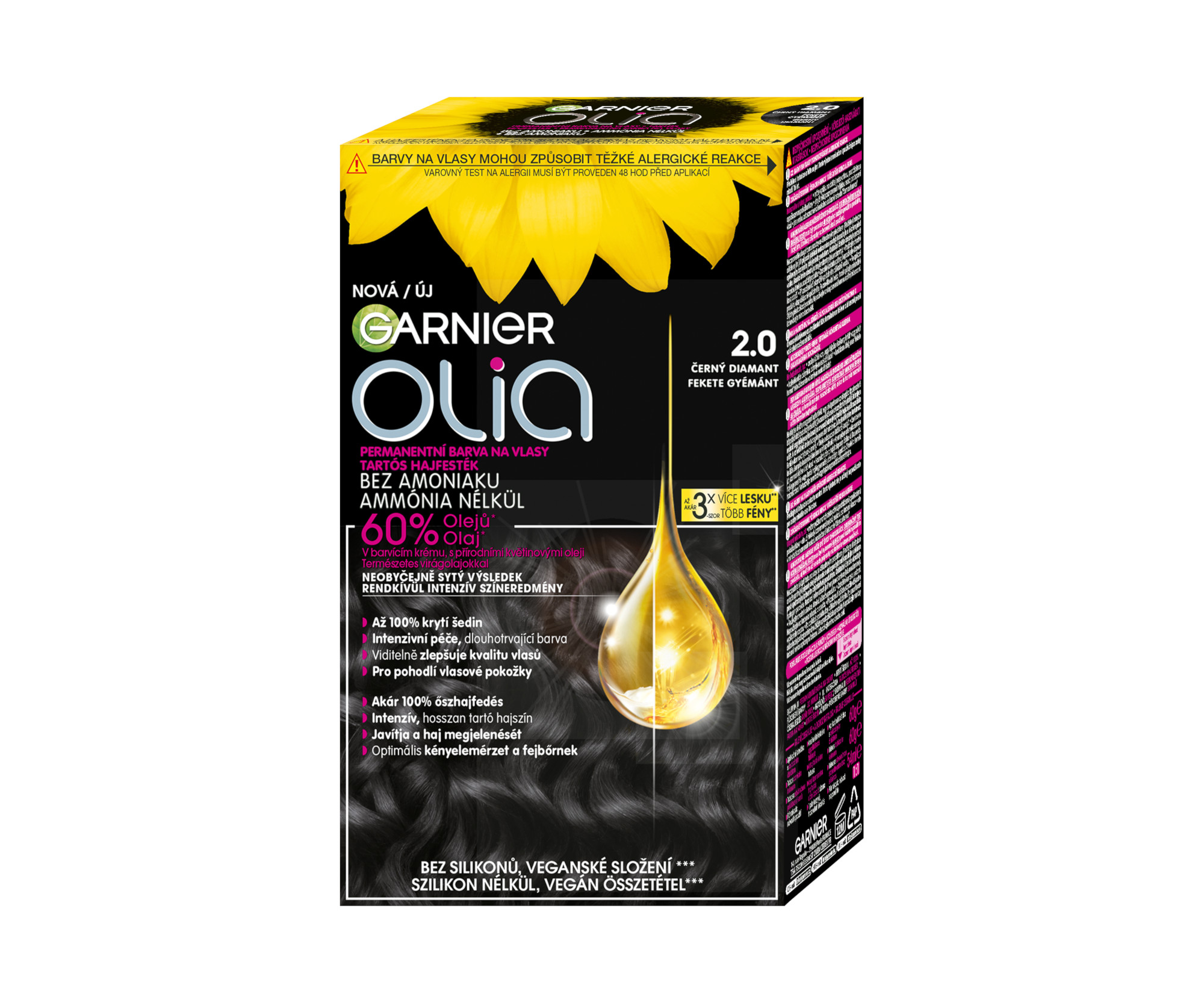 Permanentní olejová barva Garnier Olia - 2.0 černý diamant + dárek zdarma
