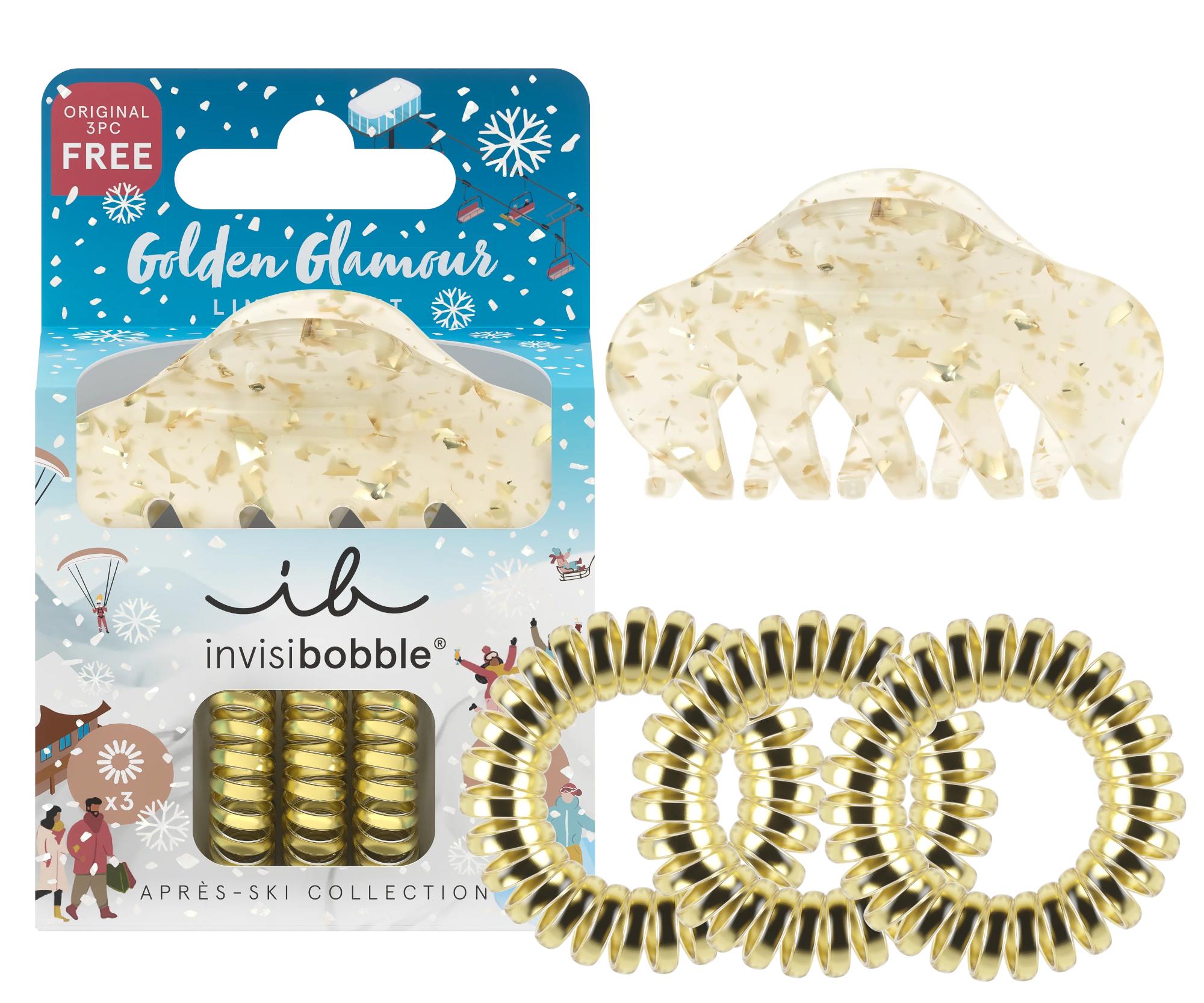 Sada skřipce do vlasů a spirálových gumiček Invisibobble Aprés-Ski Golden Glamour + dárek zdarma