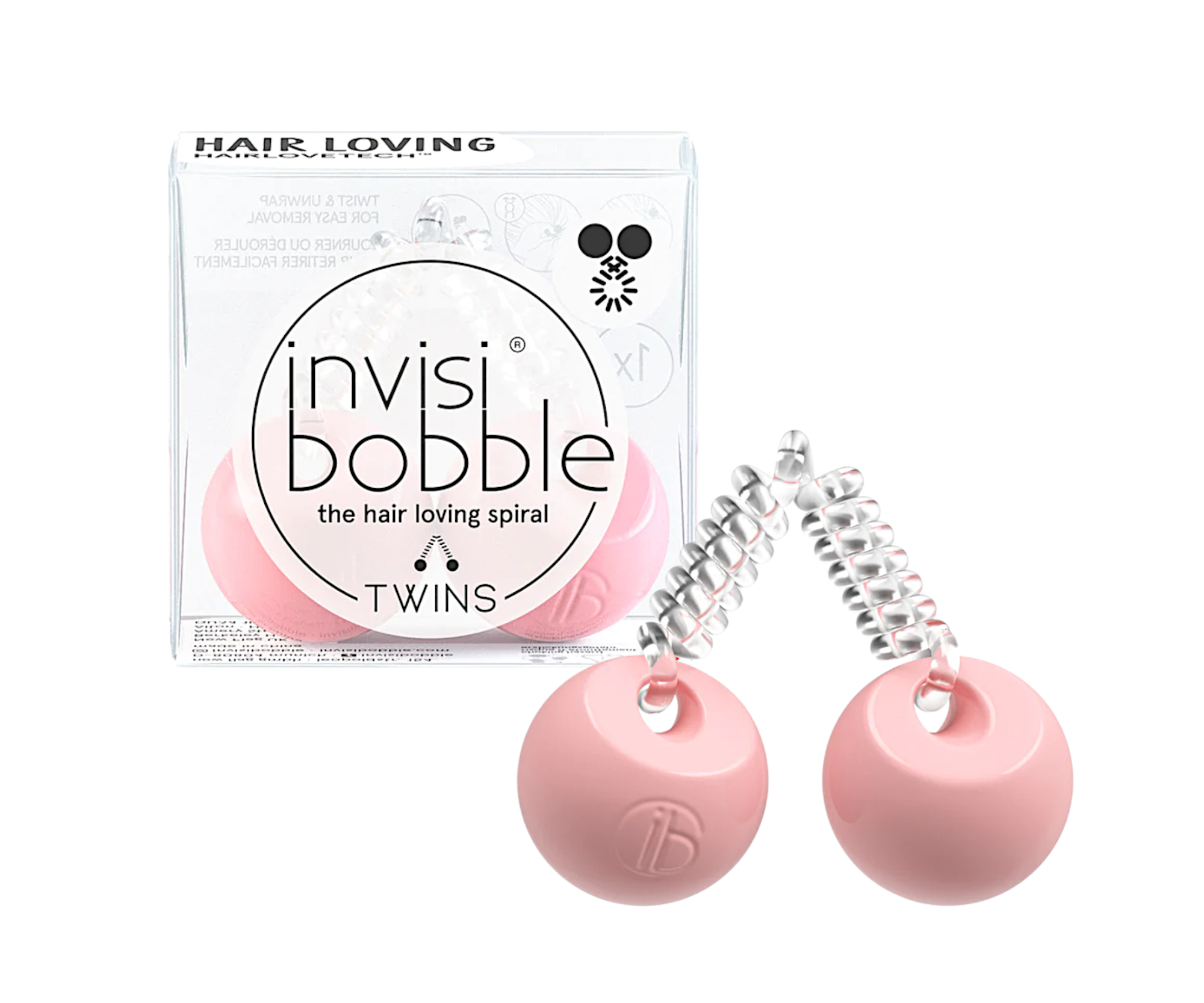 Tenká spirálová gumička do vlasů s kuličkami Invisibobble Twins Prima Ballerina - růžová (IB-TW-HP10002) + dárek zdarma