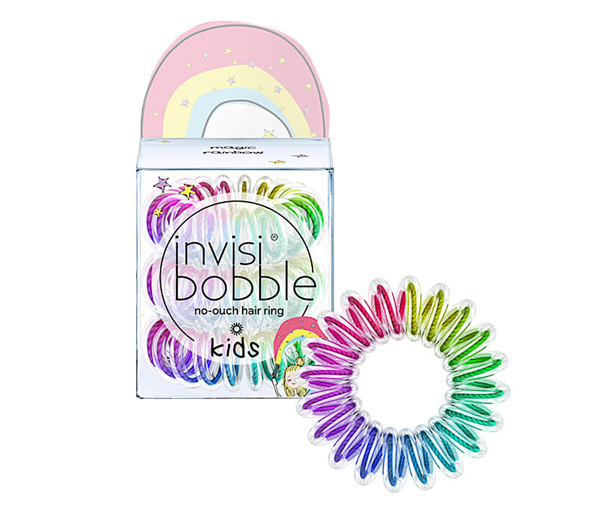 Dětská spirálová gumička do vlasů Invisibobble Kids Magic Rainbow - duhová, 3 ks (IB-KI-PC10002-2) + dárek zdarma