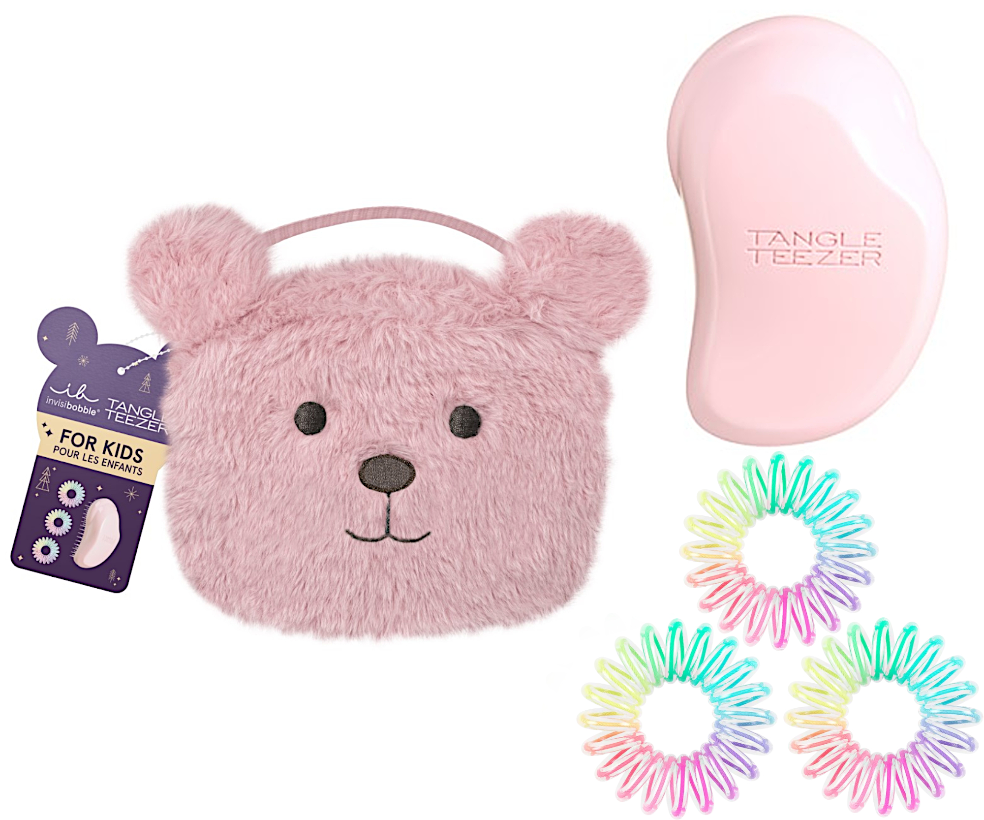 Dětská sada kartáče Tangle Teezer Mini a spirálových gumiček Invisibobble Original Pink Teddy (TT-SET-10099) + dárek zdarma