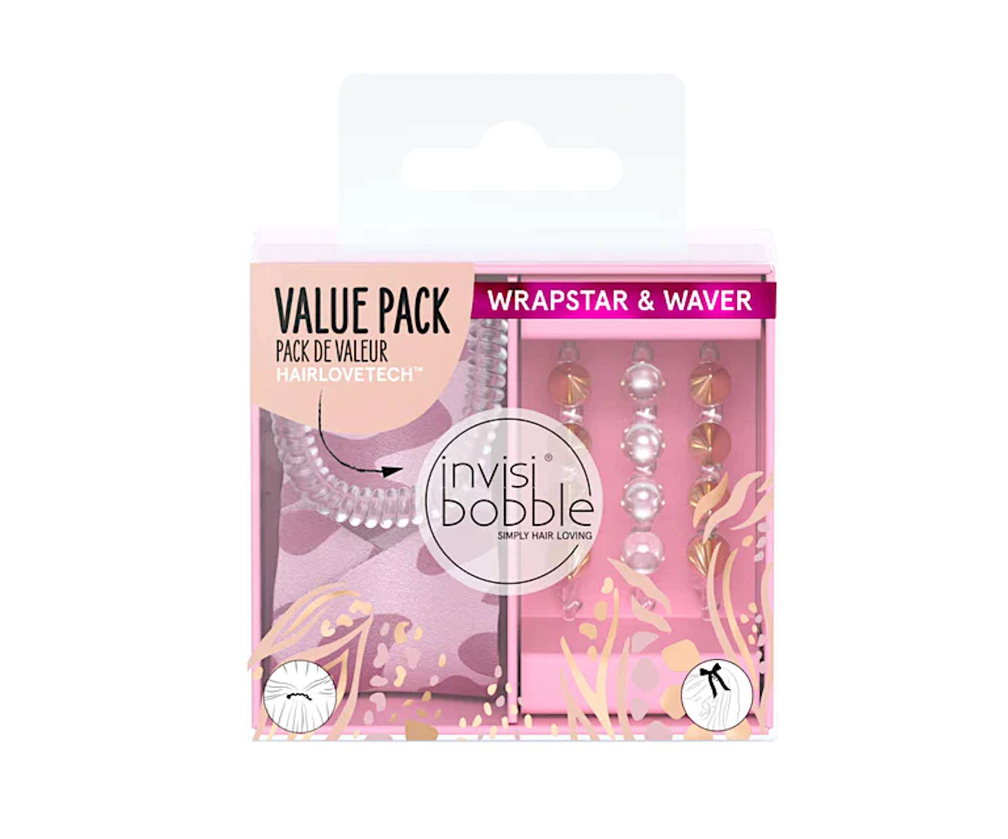 Sada spirálové gumičky s mašlí a ozdobných sponek Invisibobble Wrapstar and Waver Sauvage Beauty (IB-OR-USDO102) + DÁREK ZDARMA