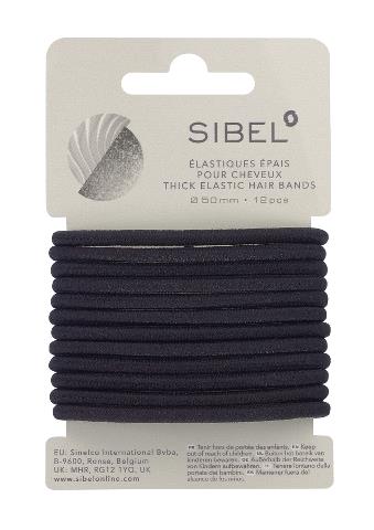 Silné gumičky do vlasů Sibel - 50 mm, 12 ks, černé (4441412)