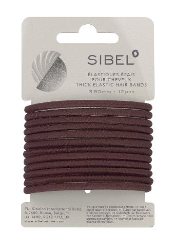 Silné gumičky do vlasů Sibel - 50 mm, 12 ks, hnědé (4441312)