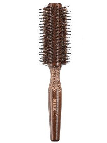 Kulatý dřevěný kartáč na vlasy s kančími a nylonovými štětinami Sibel Decopro - 25 mm (8470081) + dárek zdarma