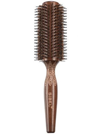 Kulatý dřevěný kartáč na vlasy s kančími a nylonovými štětinami Sibel Decopro - 30 mm (8470082) + dárek zdarma