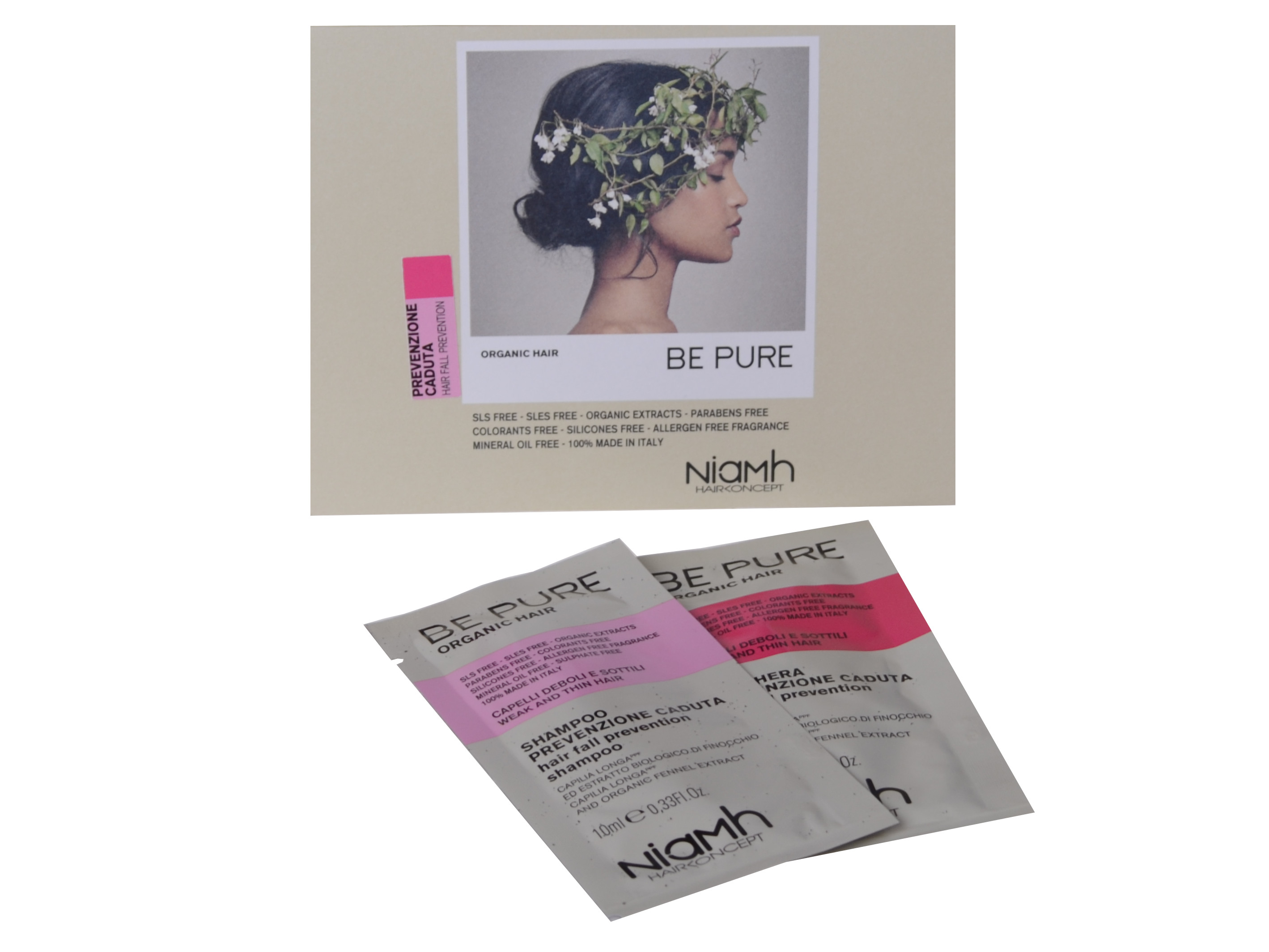 Šampon a maska proti padání vlasů Niamh Be Pure Hair Fall Prevention - 2 x 10 ml (1363)