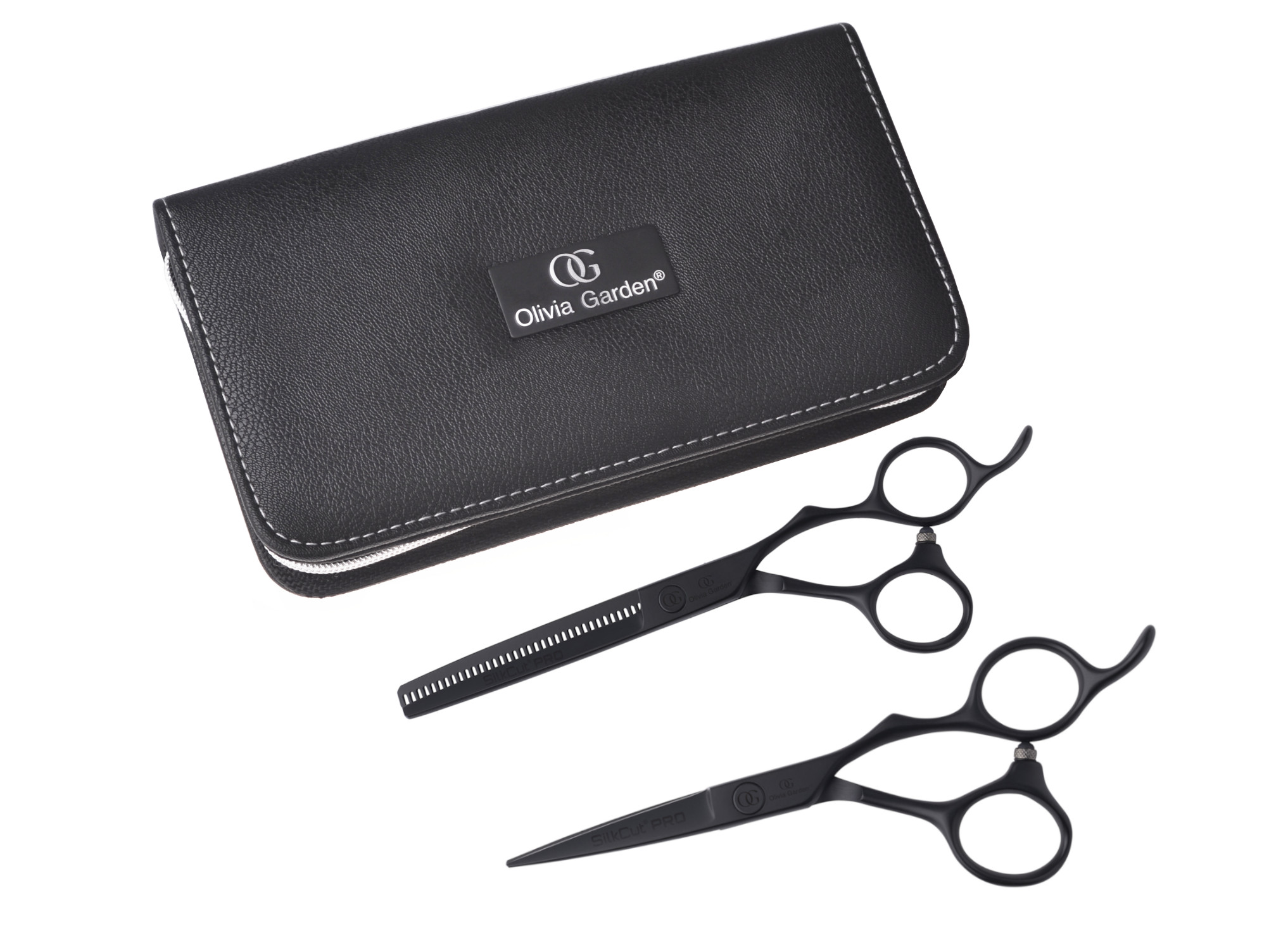 Sada kadeřnických nůžek 5" a efilačních nůžek 6,35" SilkCut Pro Matt Black Olivia Garden (PRO5.00/6.35T) + dárek zdarma