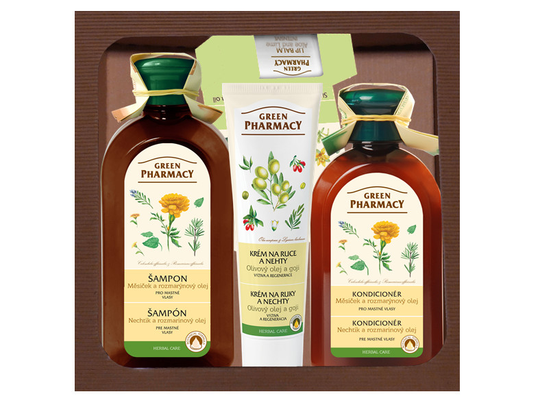 Dárková sada pro mastné vlasy s rozmarýnovým olejem Green Pharmacy + dárek zdarma