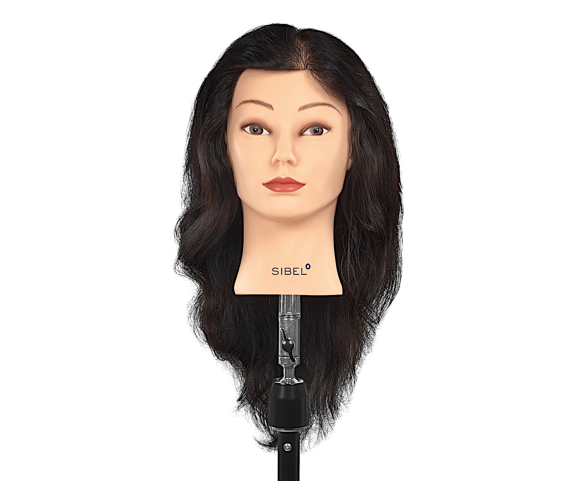 Cvičná hlava s přírodními vlasy Sibel Mei-Ling - tmavě hnědá, 35-45 cm + dárek zdarma