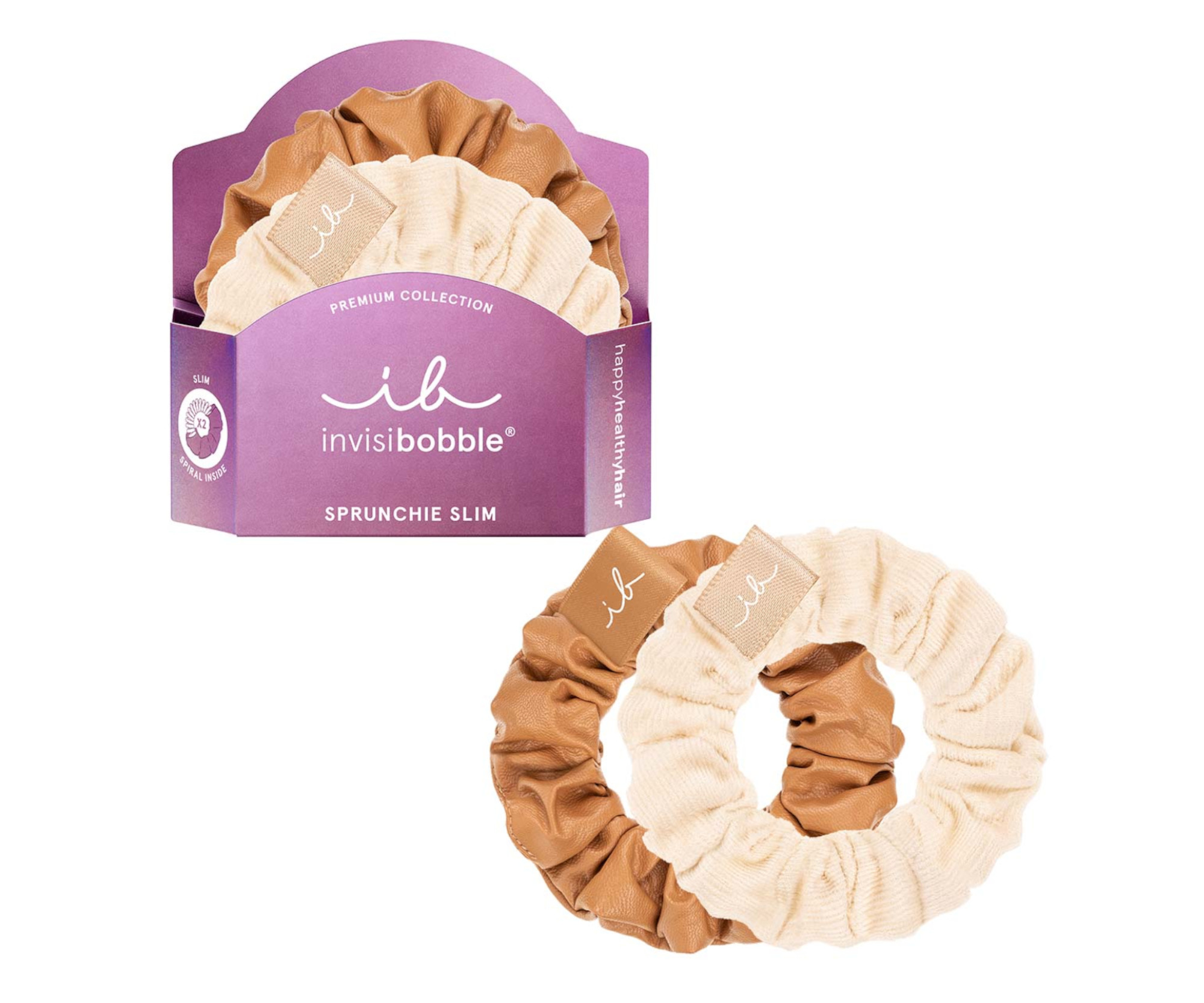 Ozdobné spirálové gumičky Invisibobble Sprunchie Slim Premium Creme De Caramel - 2 ks + dárek zdarma