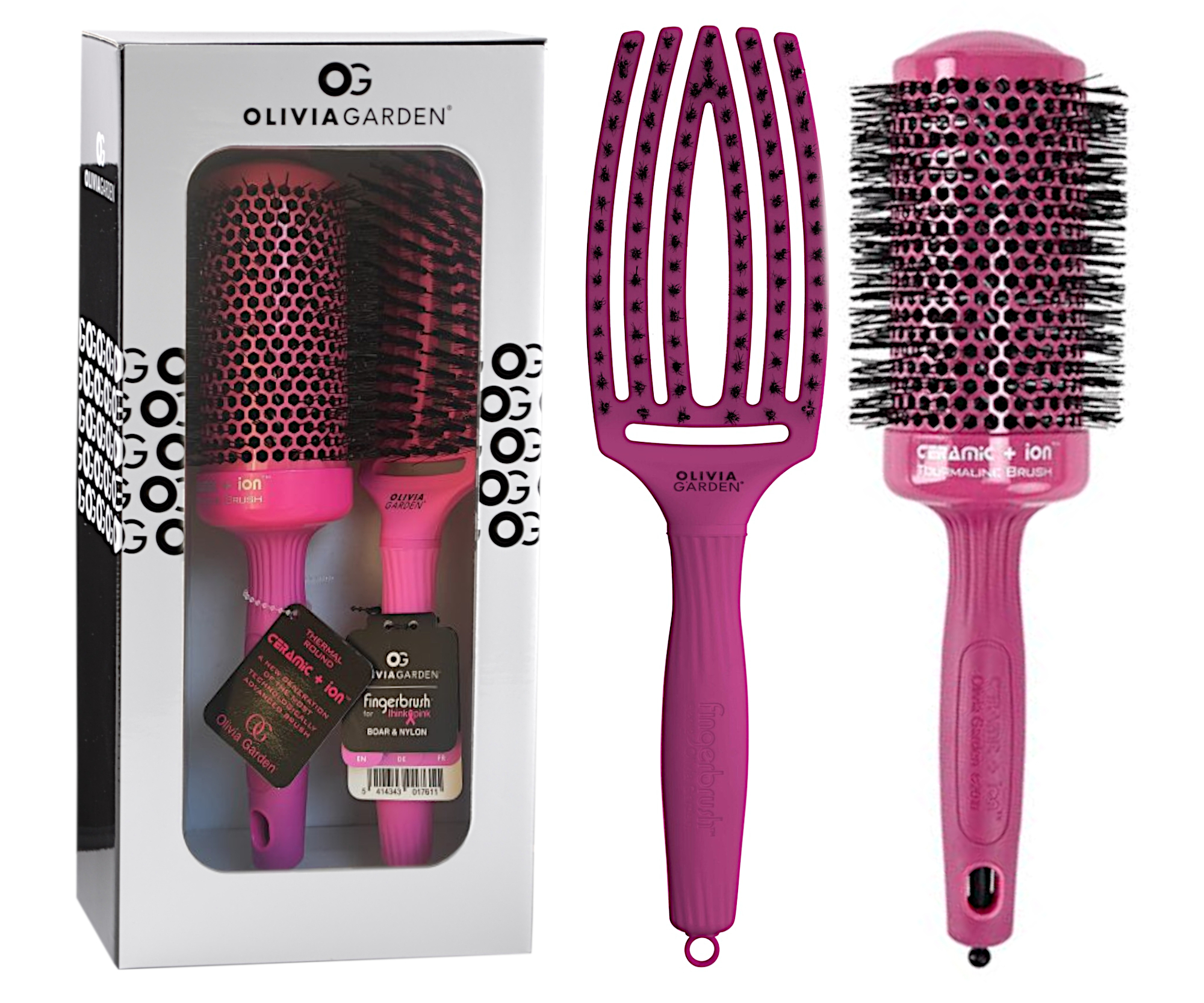 Dárková sada kartáčů na vlasy Olivia Garden Bright Pink Christmas Set (BP-KIT) + dárek zdarma
