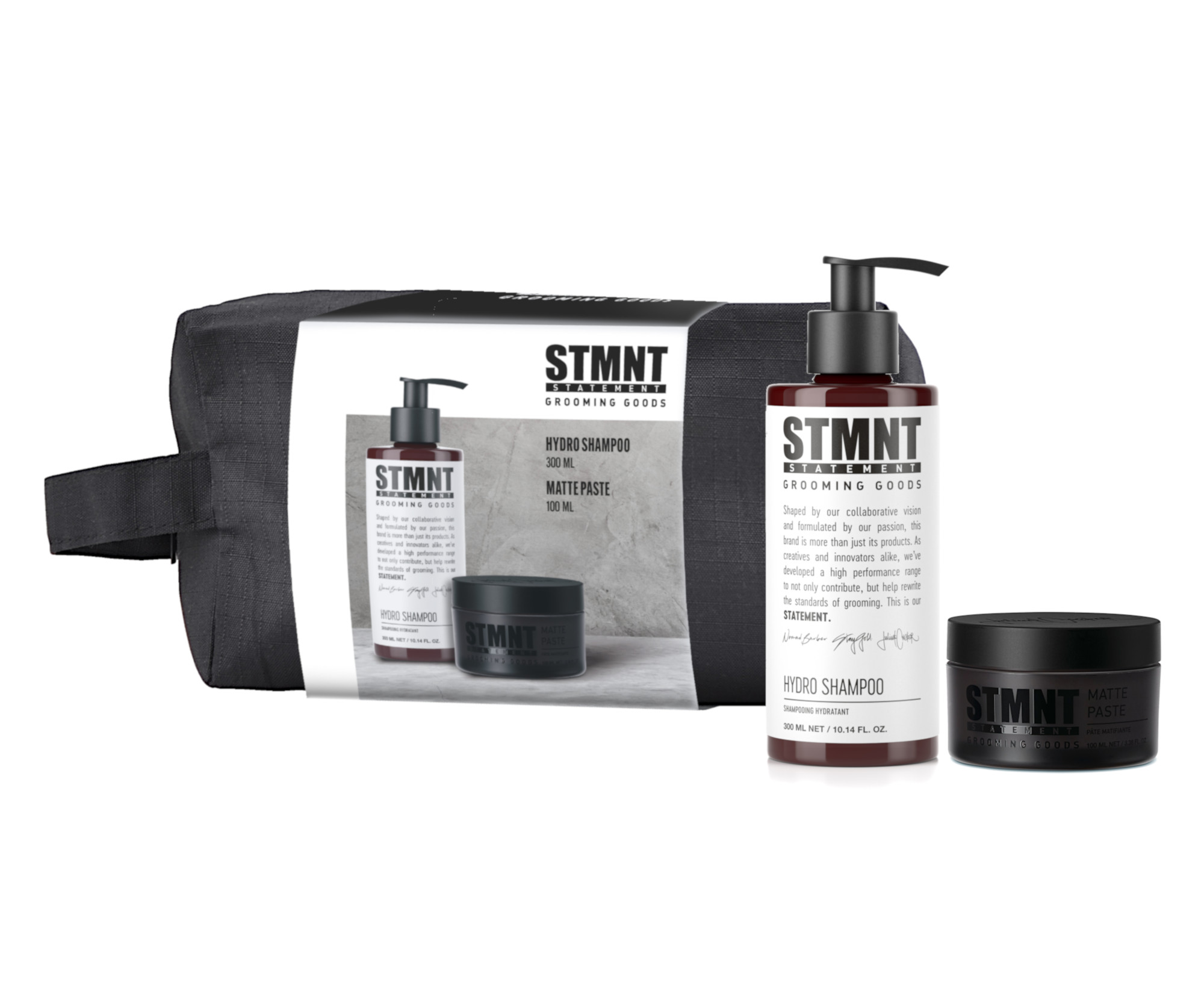 Pánská dárková sada pro péči a styling vlasů s kosmetickou taškou STMNT (2950172, 2950129) + dárek zdarma