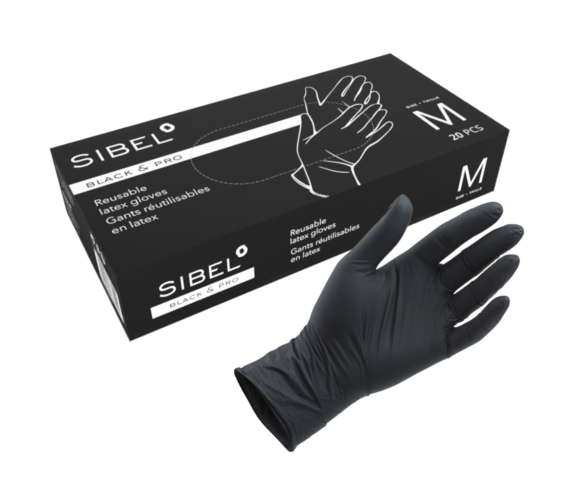 Latexové rukavice pro kadeřníky Sibel Black Pro 20 ks - M (094000155) + dárek zdarma