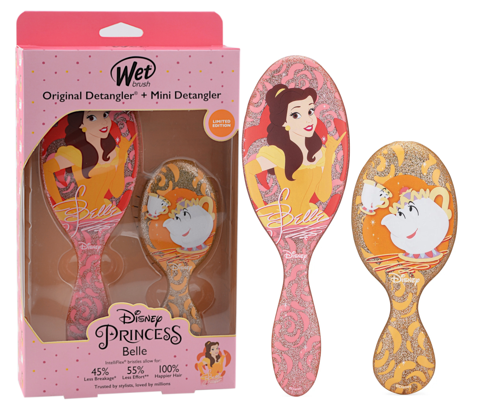 Dárková sada kartáčů na vlasy Wet Brush Original Detangler a Mini Detangler Disney Princess Belle + dárek zdarma