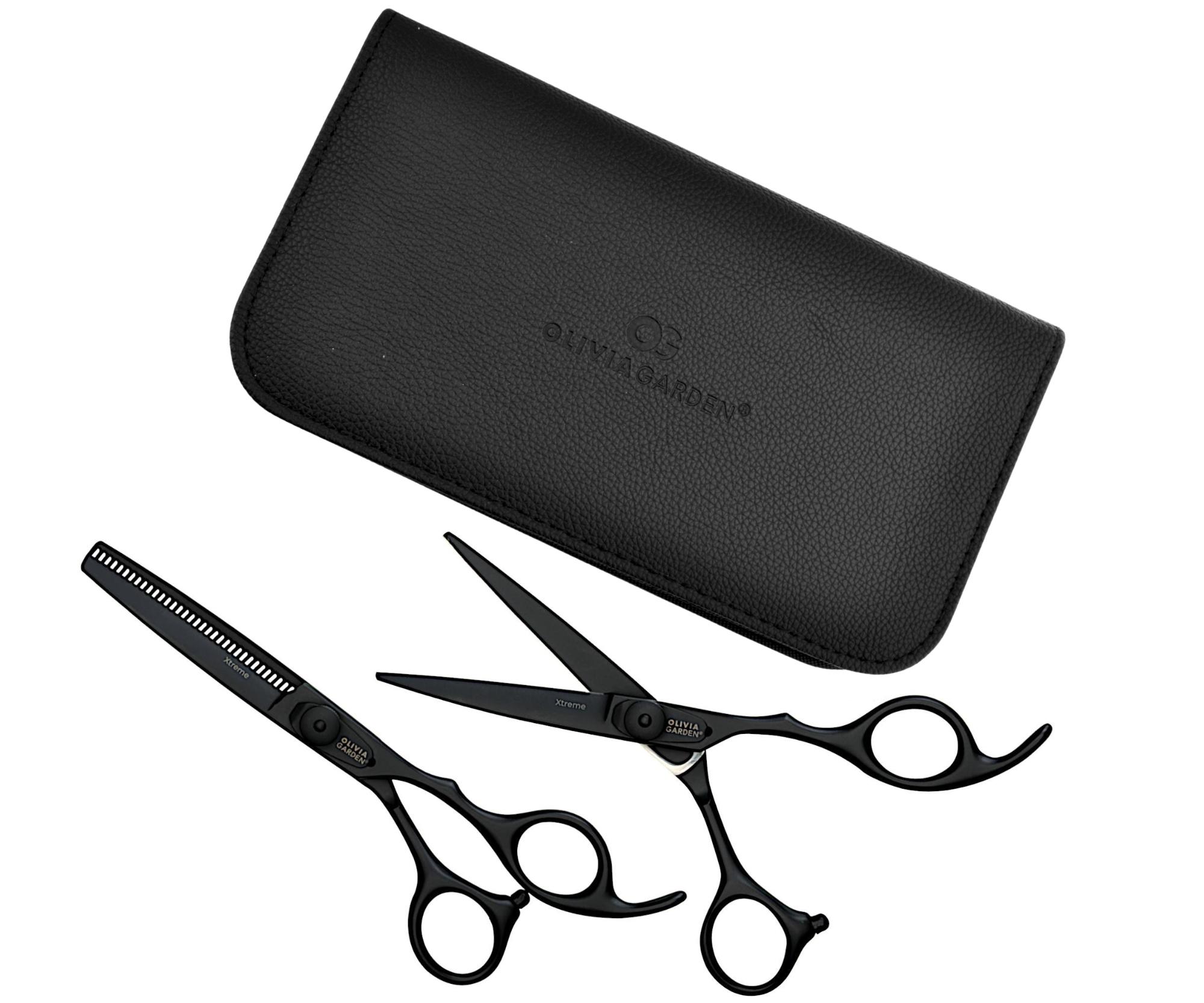 Sada kadeřnických nůžek 5,75" a efilačních nůžek 6,35" Olivia Garden Xtreme(TM) Matt Black Edition (XTB575/635) + dárek zdarma