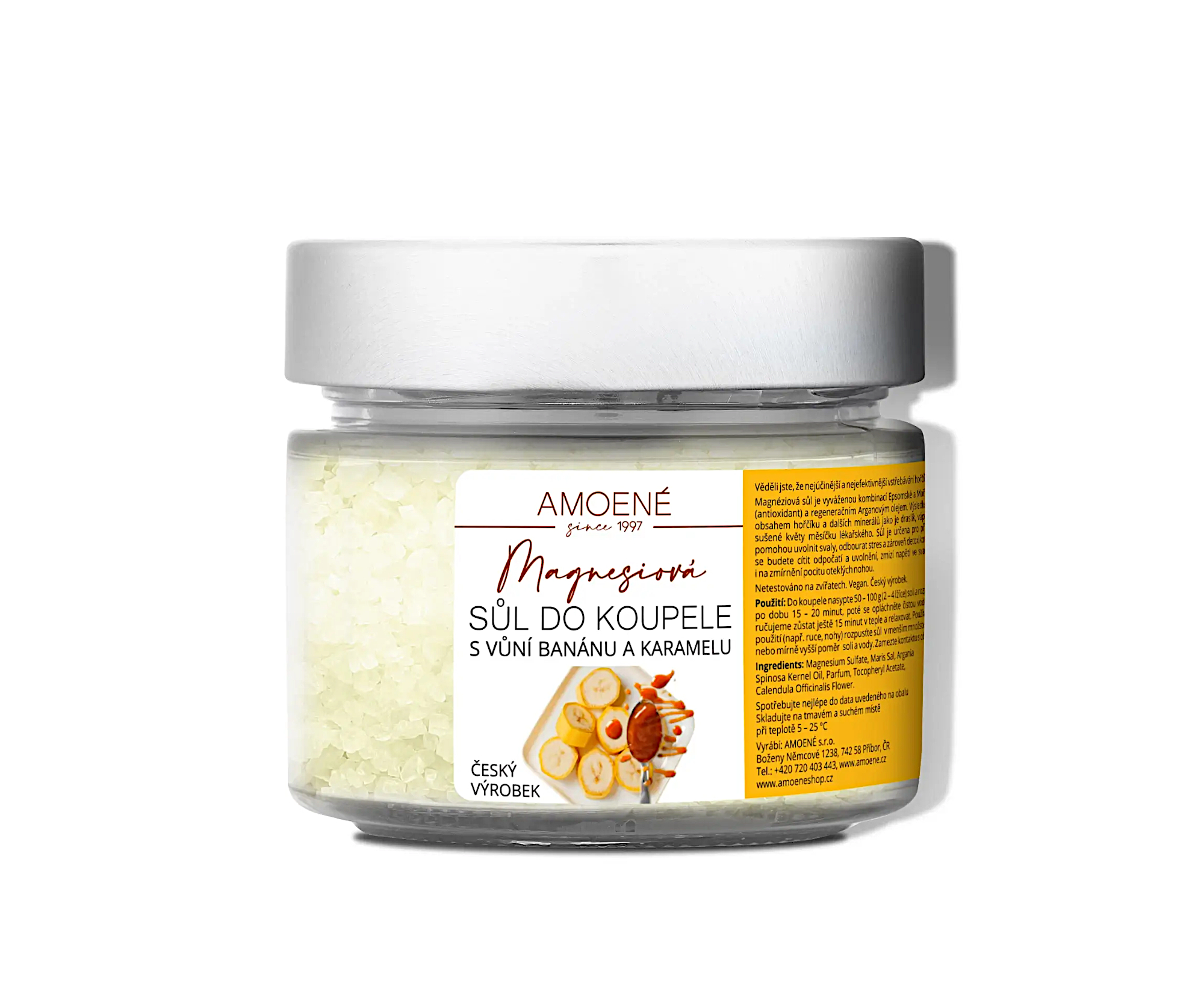 Magnéziová sůl do koupele Amoené - banán a karamel, 200 g (012A5MSBK) + dárek zdarma