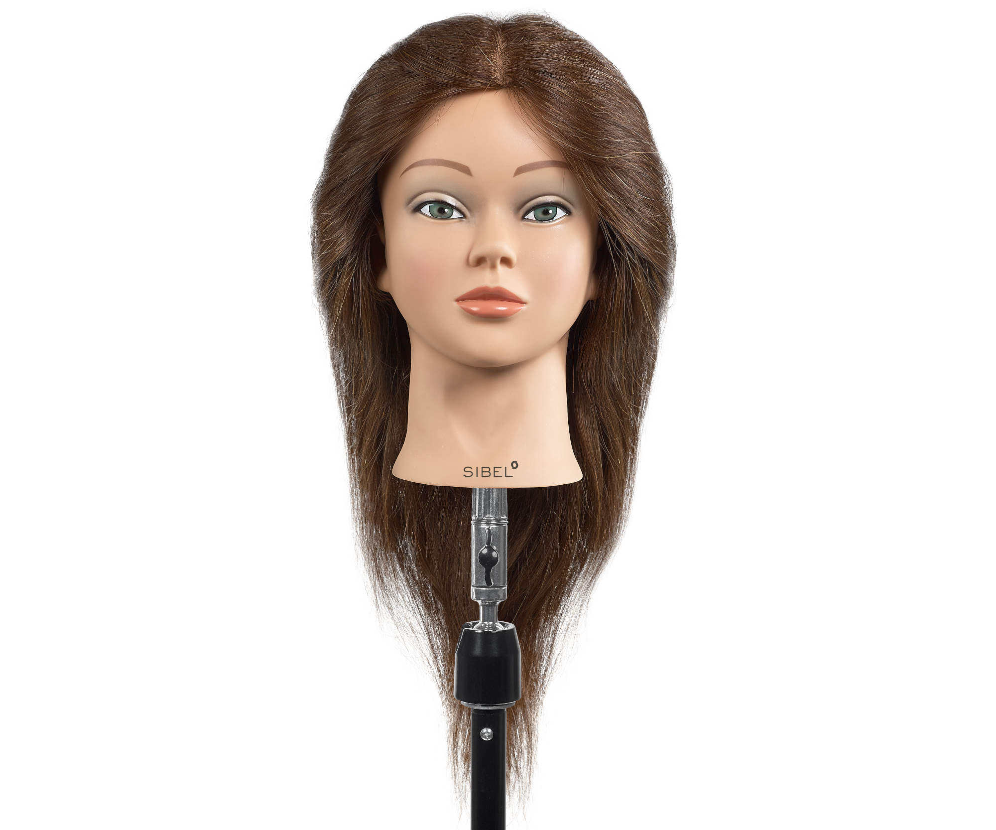 Cvičná hlava dámská s přírodními vlasy Sibel ANNA - hnědá 15-45 cm (0040801) + dárek zdarma
