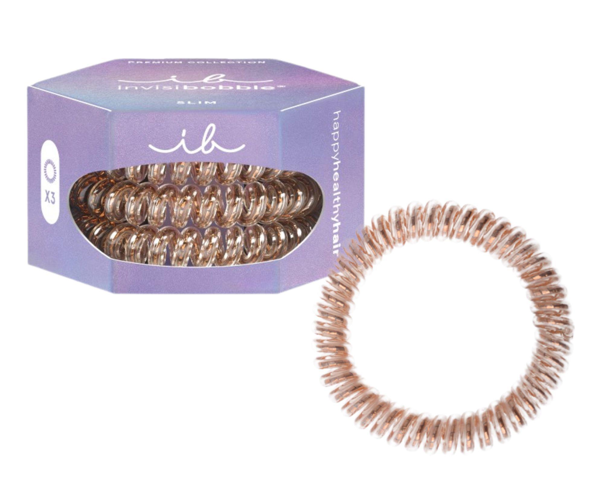Tenká spirálová gumička do vlasů Invisibobble Slim Bronze Me Pretty - bronzová, 3 ks + dárek zdarma