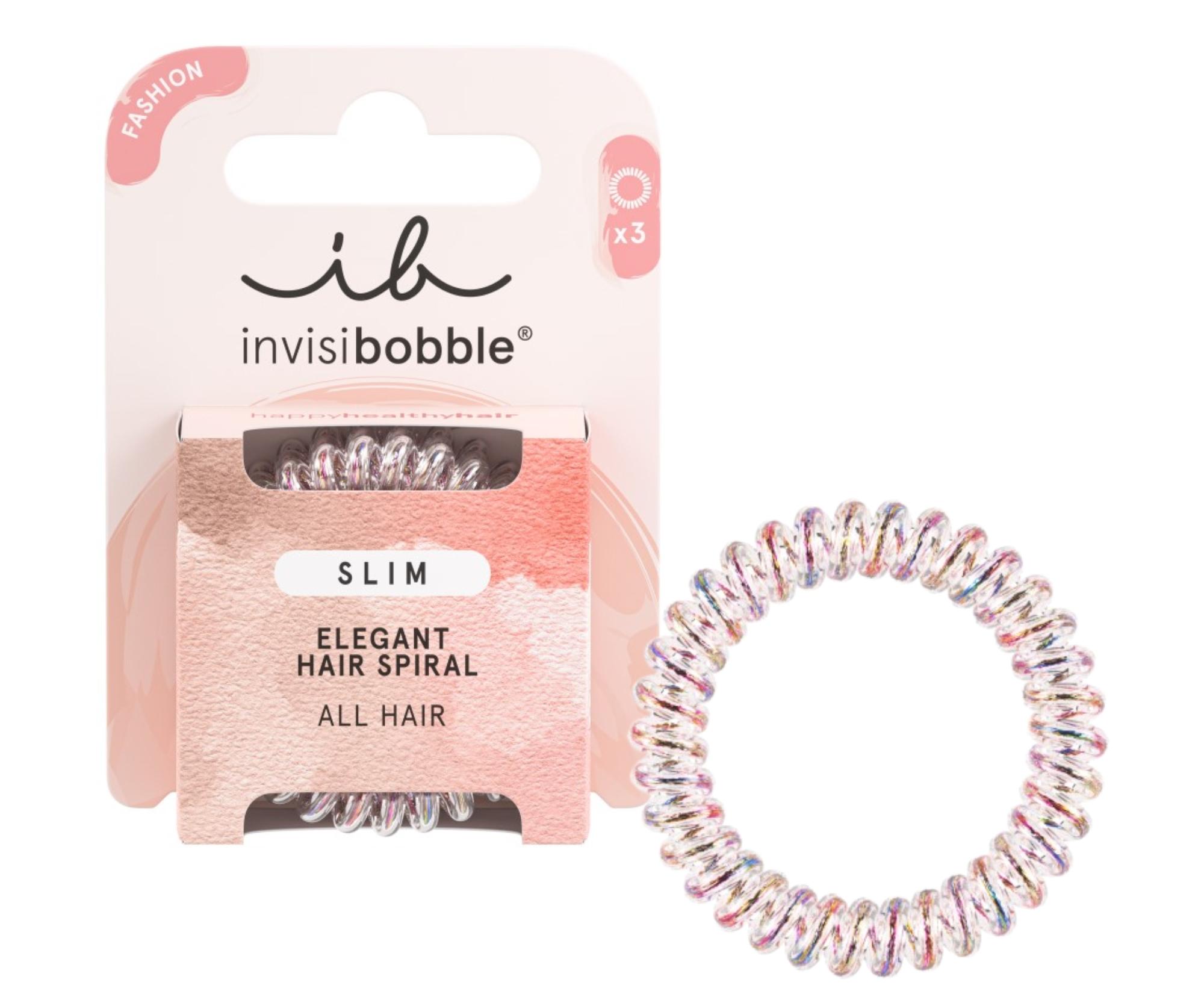 Tenká spirálová gumička do vlasů Invisibobble Slim Vanity Fairy - duhová, 3 ks + dárek zdarma