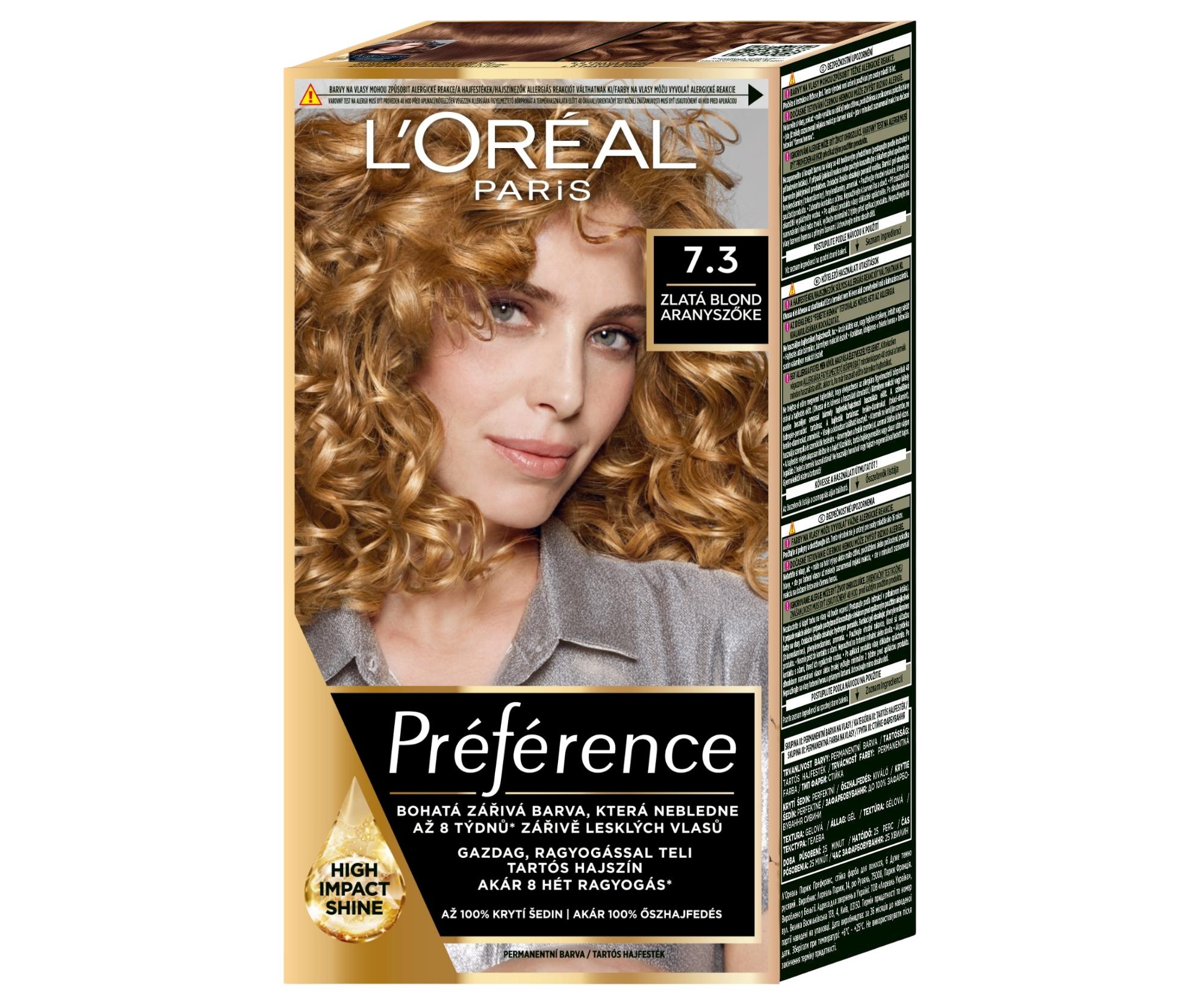 Permanentní barva Loréal Préférence 7.3 zlatá blond - L’Oréal Paris + dárek zdarma