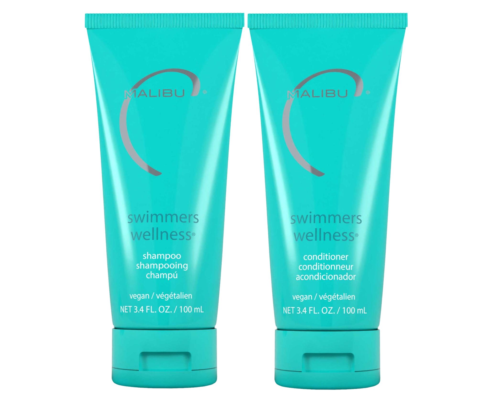 Cestovní sada pro namáhané vlasy od soli a chlóru Malibu C Swimmers Wellness - šampon 100 ml + kondicionér 100 ml + dárek zdarma