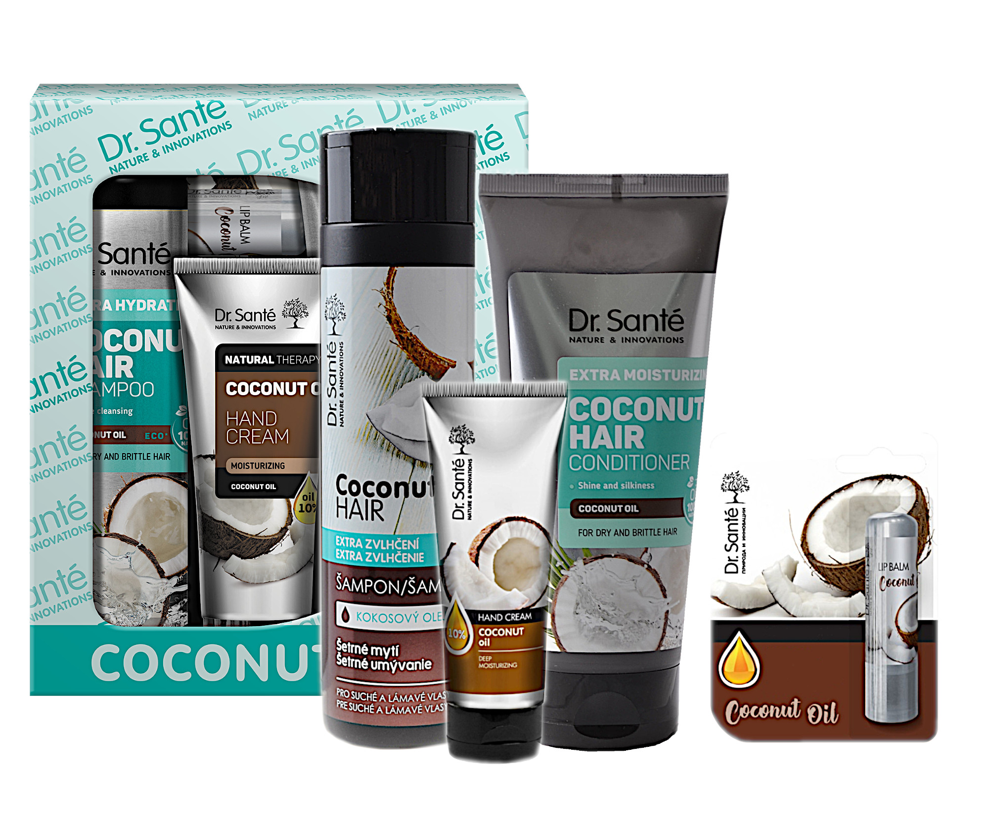 Dárková sada pro hydrataci křehkých vlasů Dr. Santé Coconut + dárek zdarma